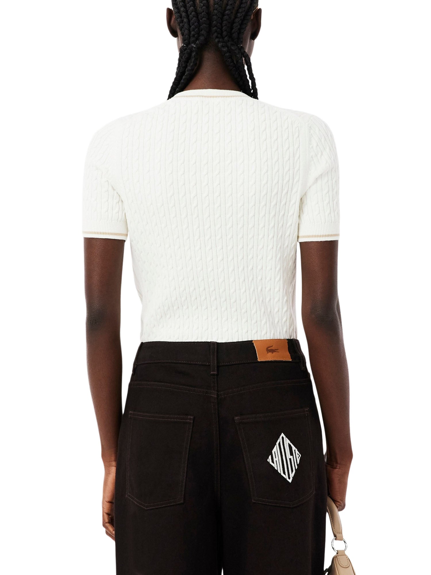 Lacoste Maglione a maniche corte in maglia a trecce Bianco