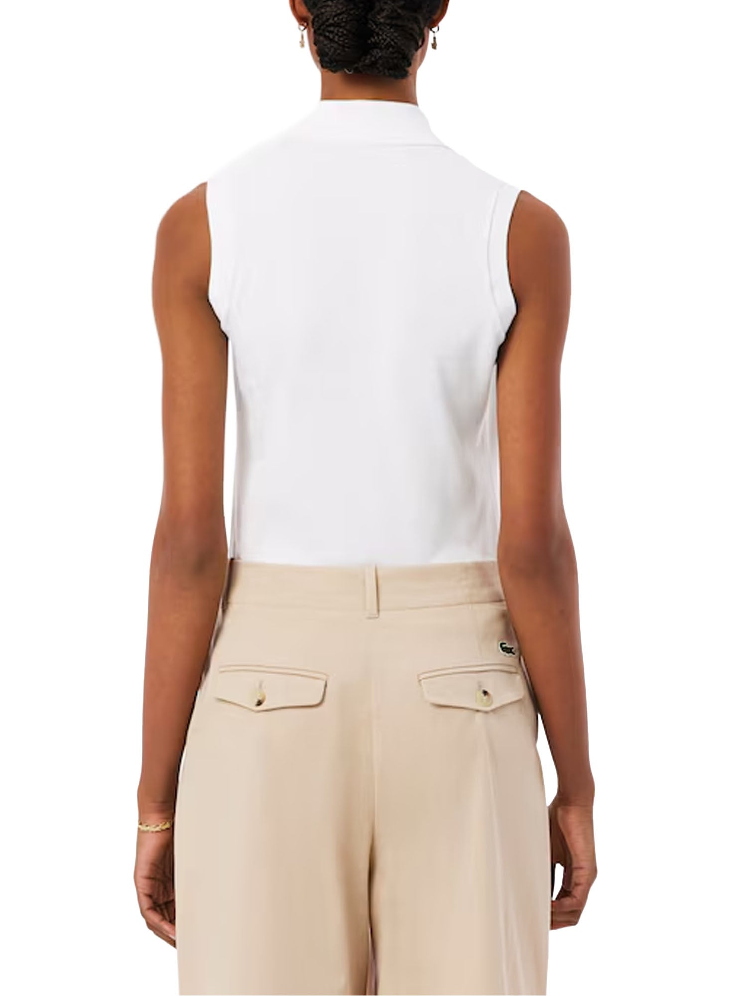 Lacoste Polo slim fit senza maniche elasticizzata L.12.D Bianco