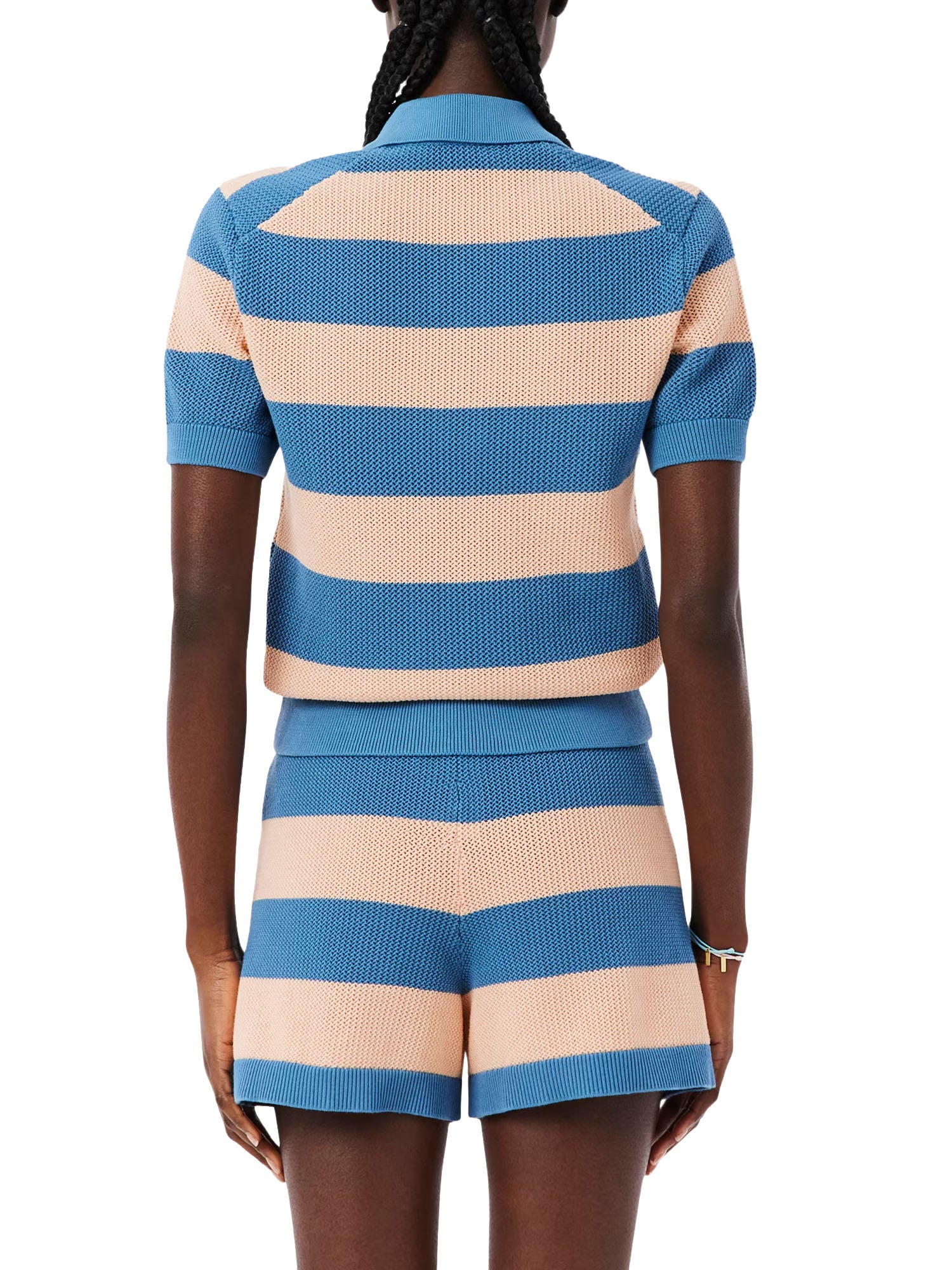 Lacoste Maglione a collo polo in maglia a rete a righe Multicolore