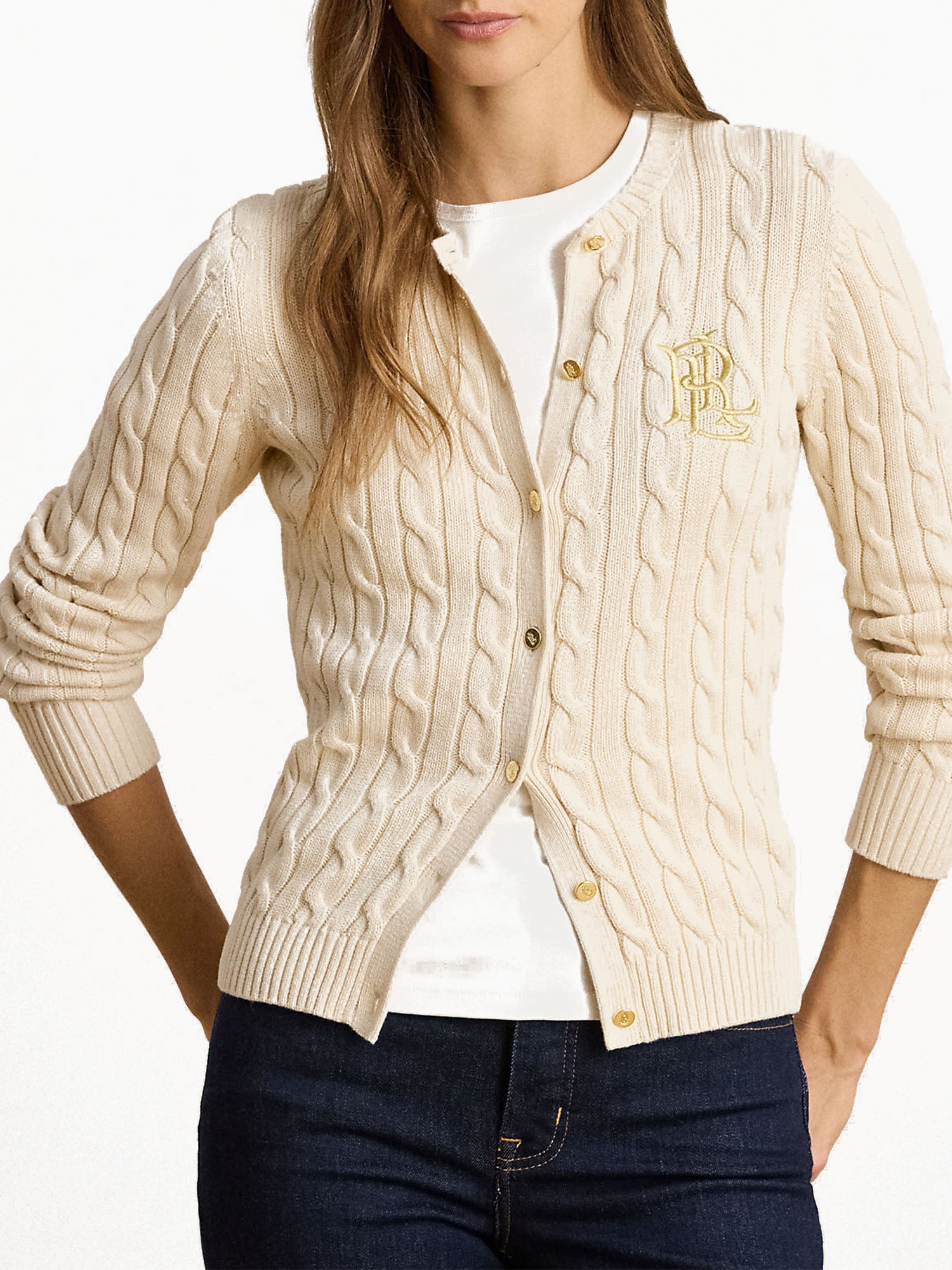 Lauren Ralph Lauren Cardigan in cotone lavorato a trecce Bianco