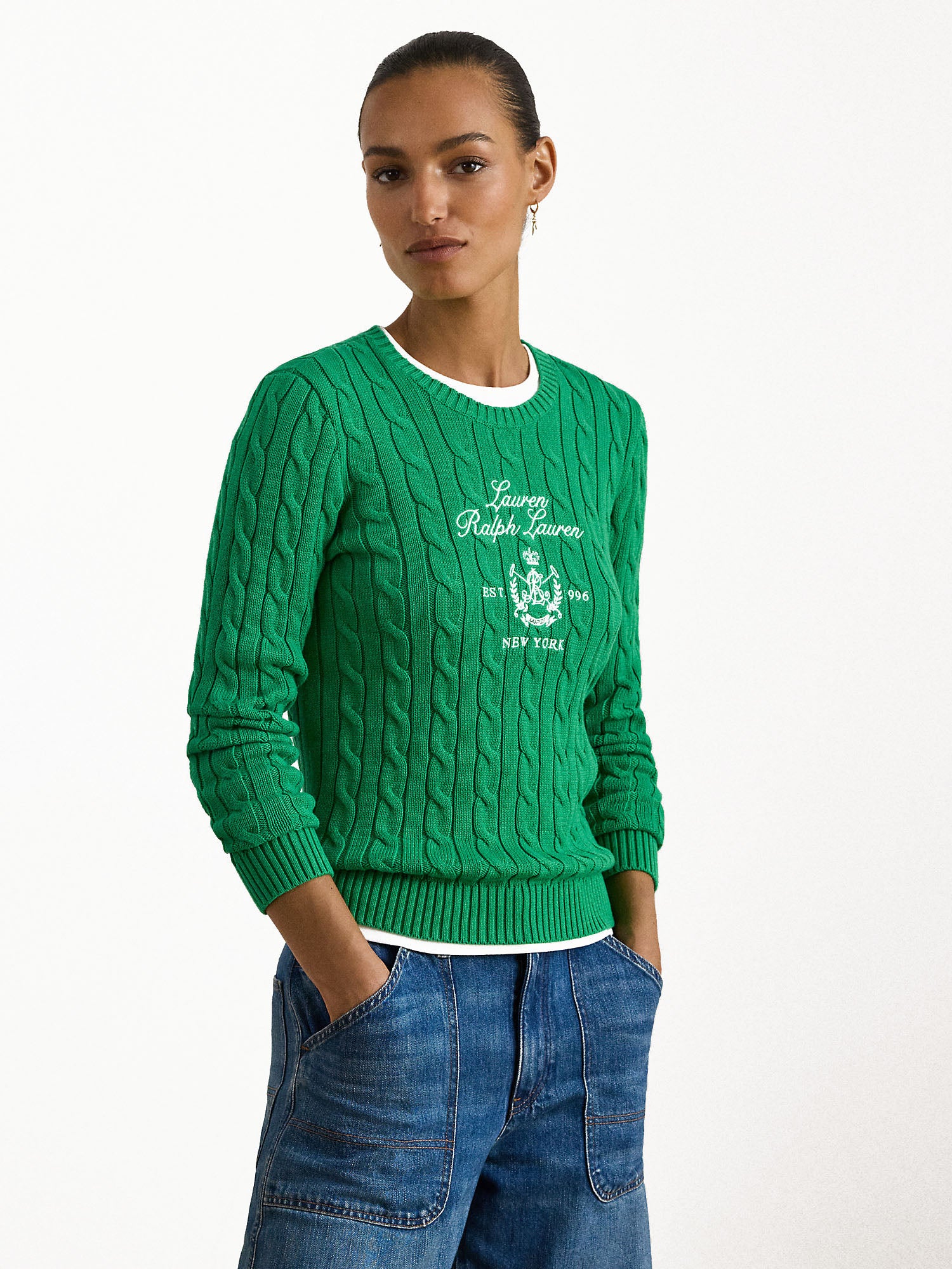 Lauren Ralph Lauren Maglione lavorato a trecce Verde