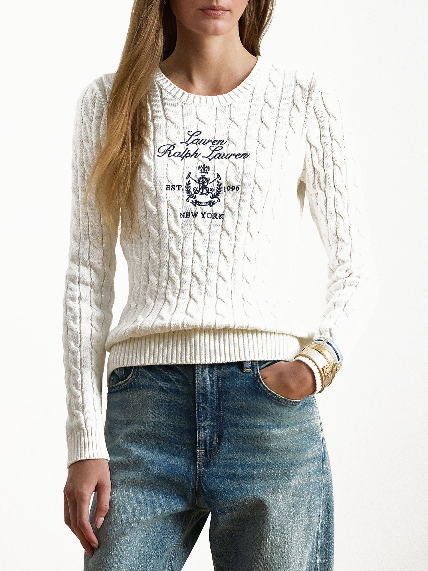 Lauren Ralph Lauren Maglione lavorato a trecce Bianco