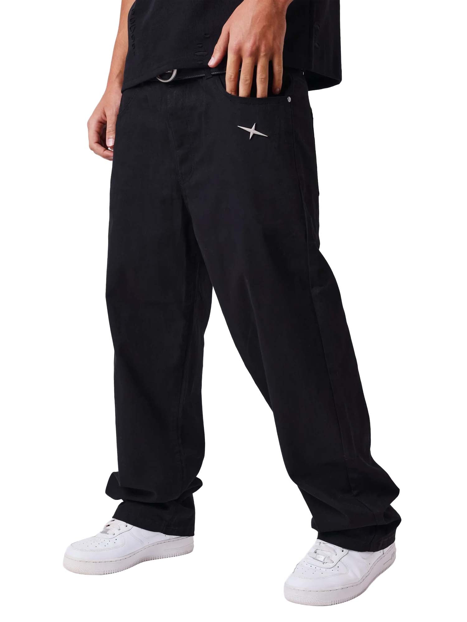 Project X Paris Pantalone Sovrapposizione a Vita a Contrasto Nero