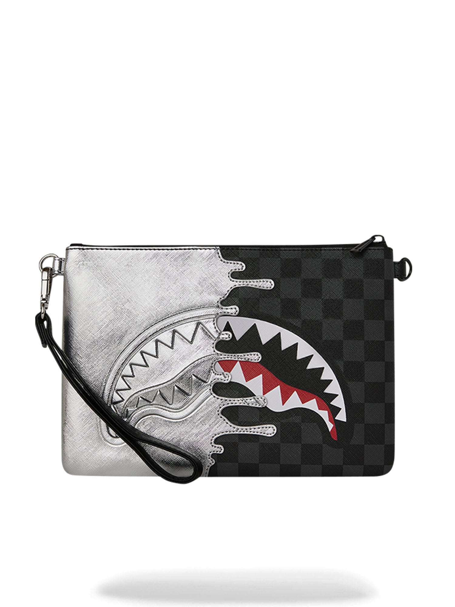 Sprayground Silver Side Drip Black Check Crossbody Pouchette Argento