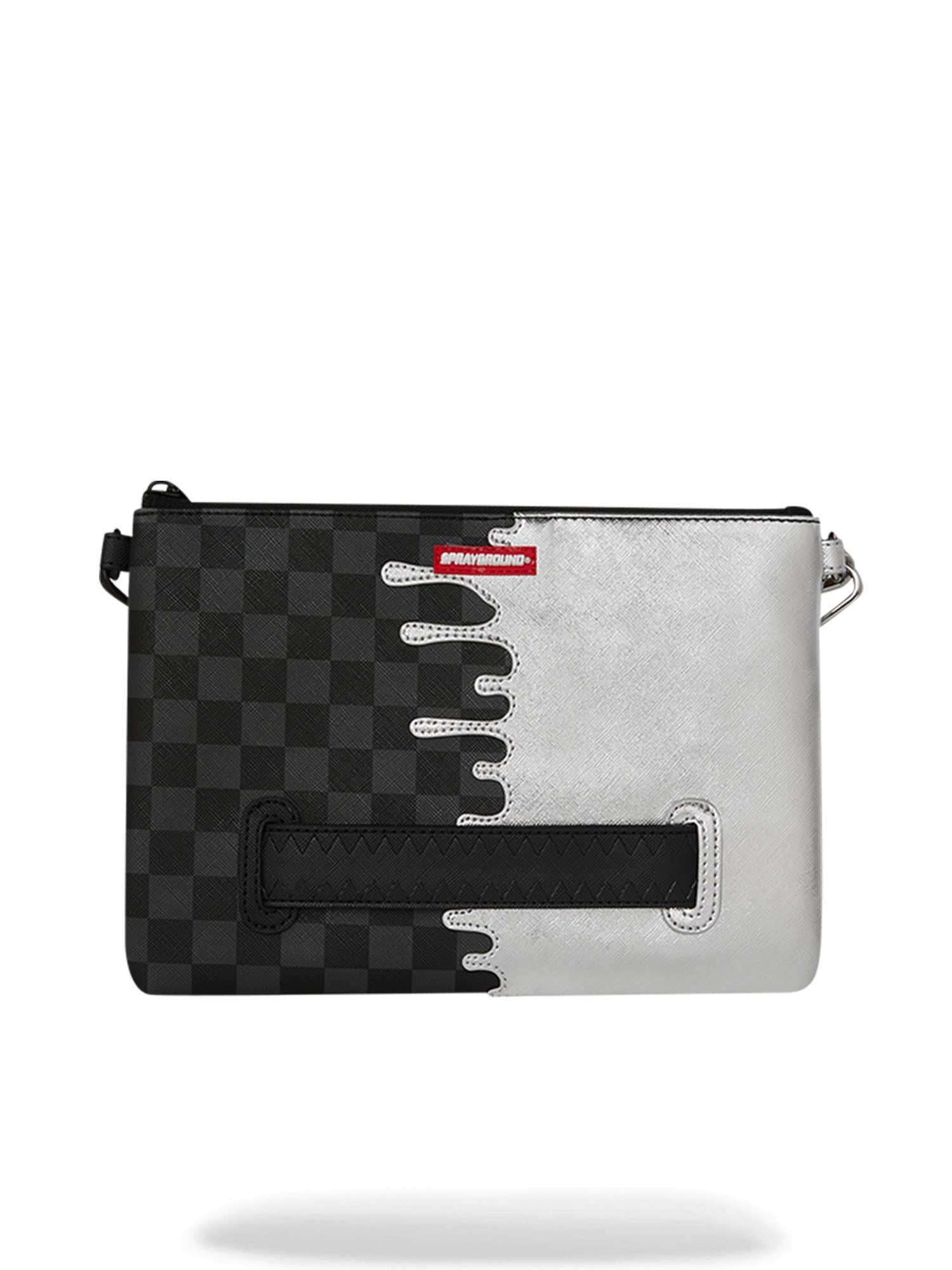 Sprayground Silver Side Drip Black Check Crossbody Pouchette Argento