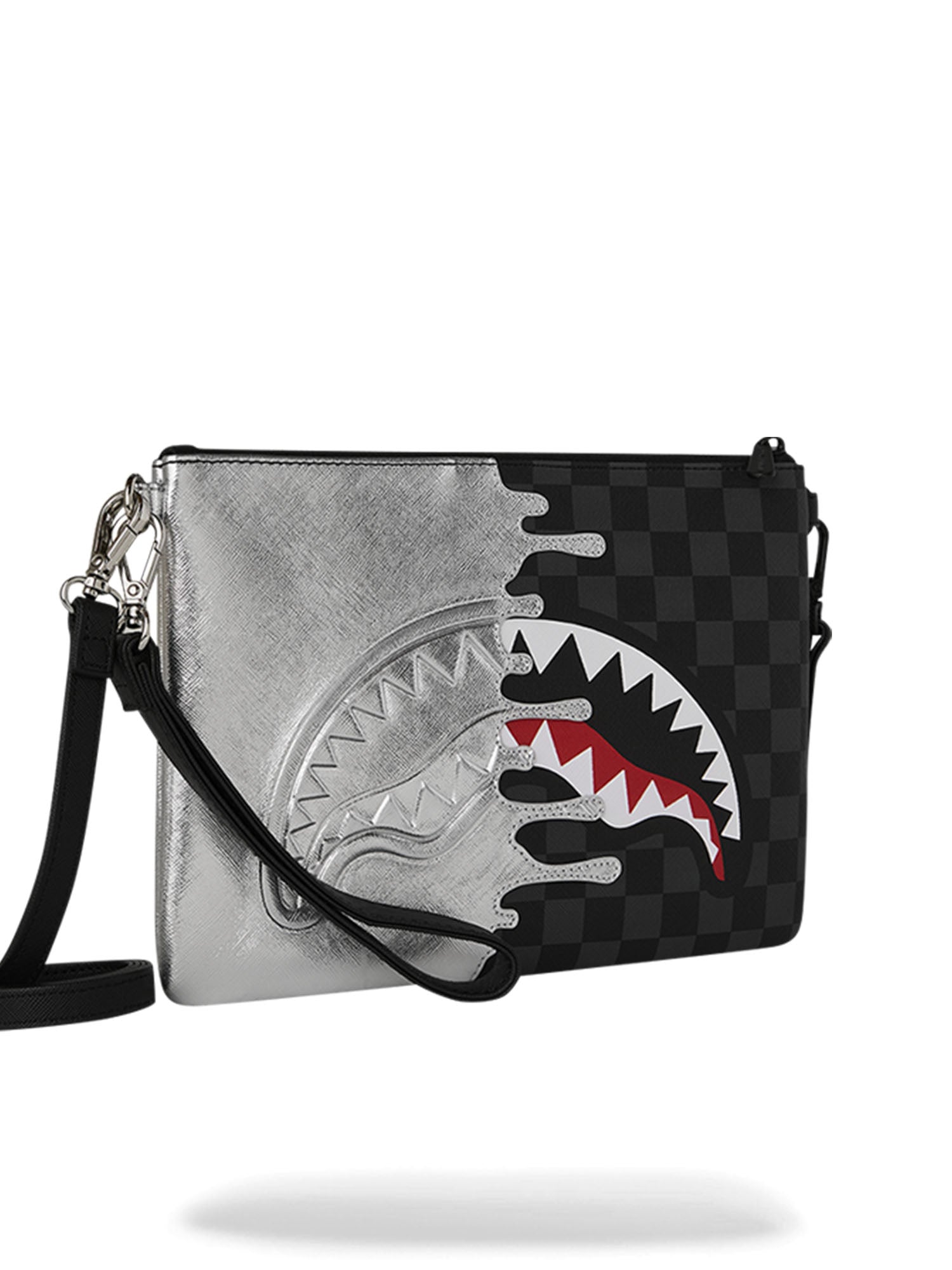 Sprayground Silver Side Drip Black Check Crossbody Pouchette Argento