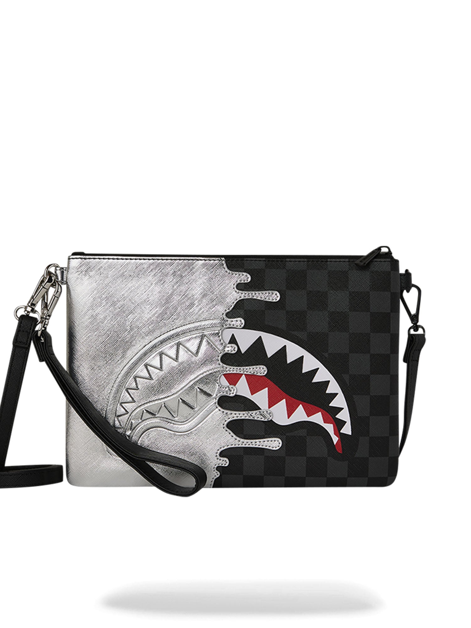 Sprayground Silver Side Drip Black Check Crossbody Pouchette Argento
