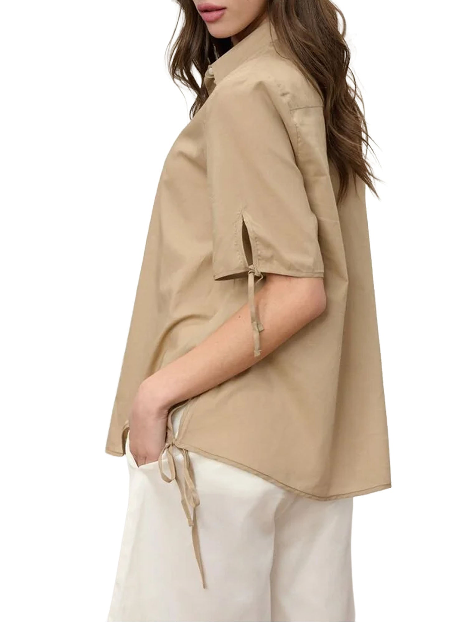 Blauer Camicia con Laccetti Beige