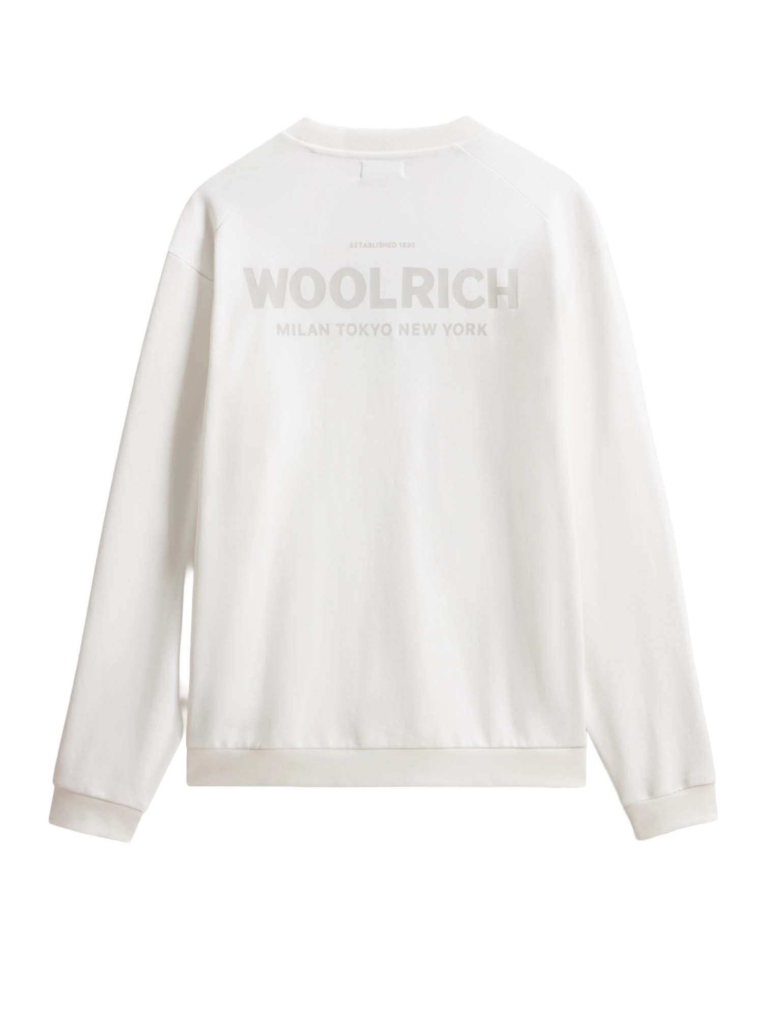 Woolrich Felpa girocollo in puro cotone con macro logo sul retro Bianco