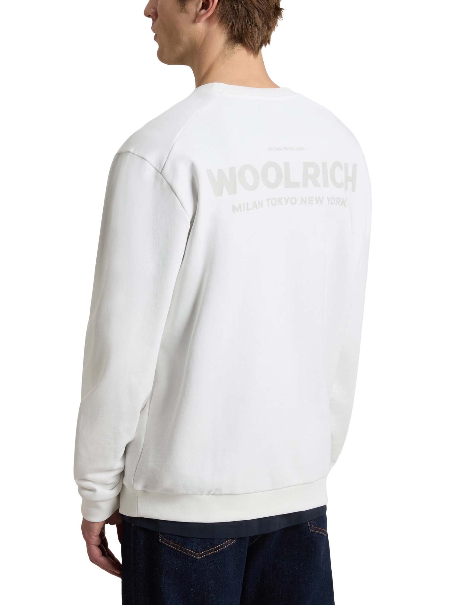 Woolrich Felpa girocollo in puro cotone con macro logo sul retro Bianco