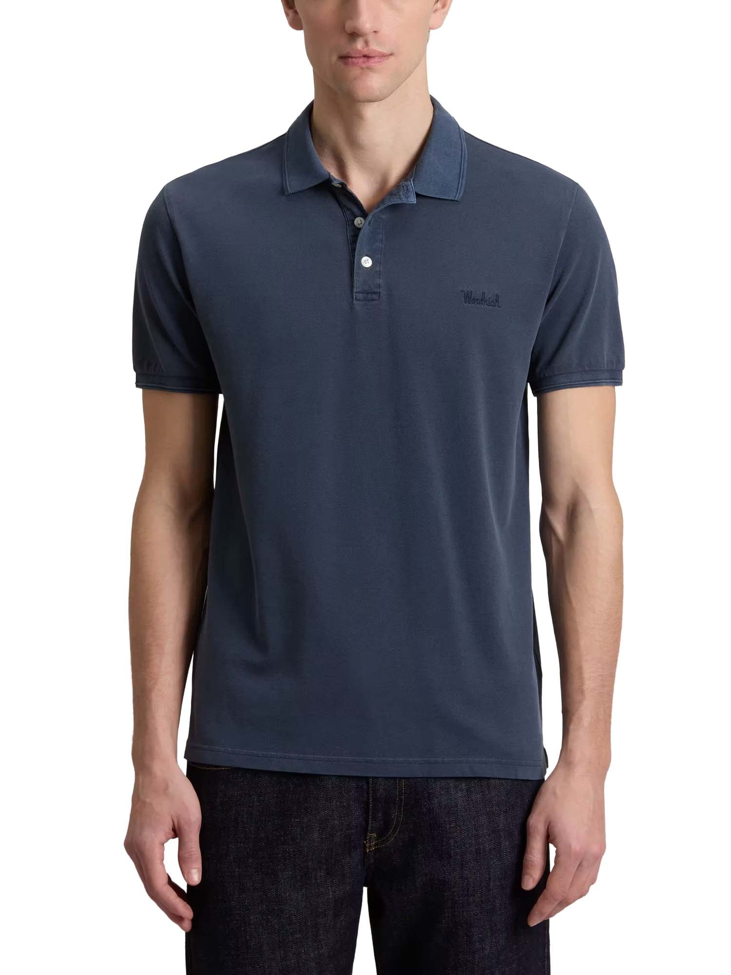 Woolrich Polo Mackinack in piqué di cotone elasticizzato tinta in capo Blu