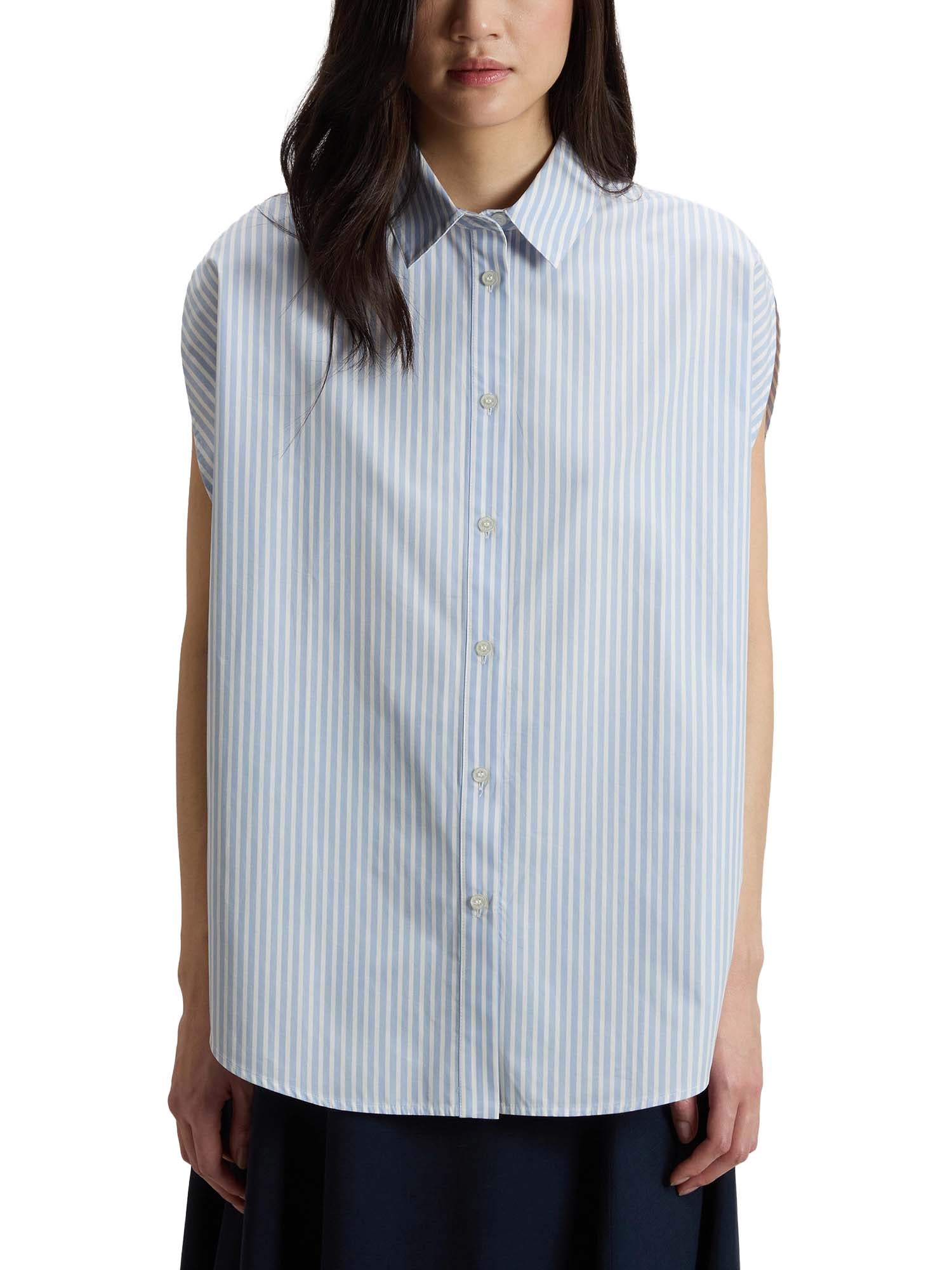 Woolrich Blusa in popeline di puro cotone a righe Azzurro