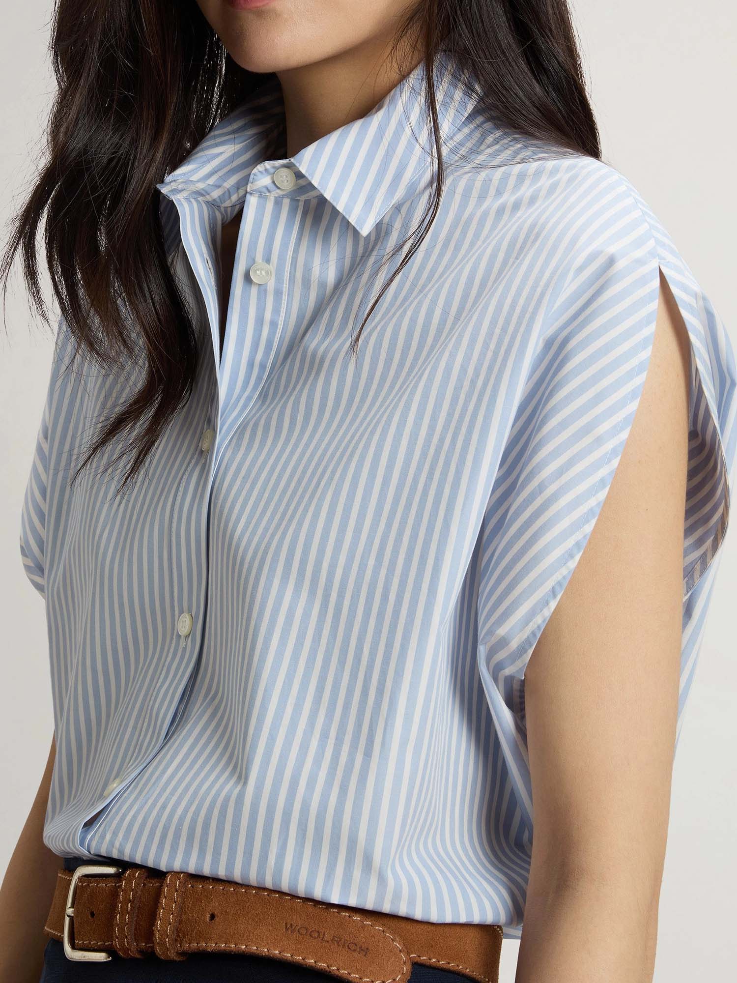 Woolrich Blusa in popeline di puro cotone a righe Azzurro