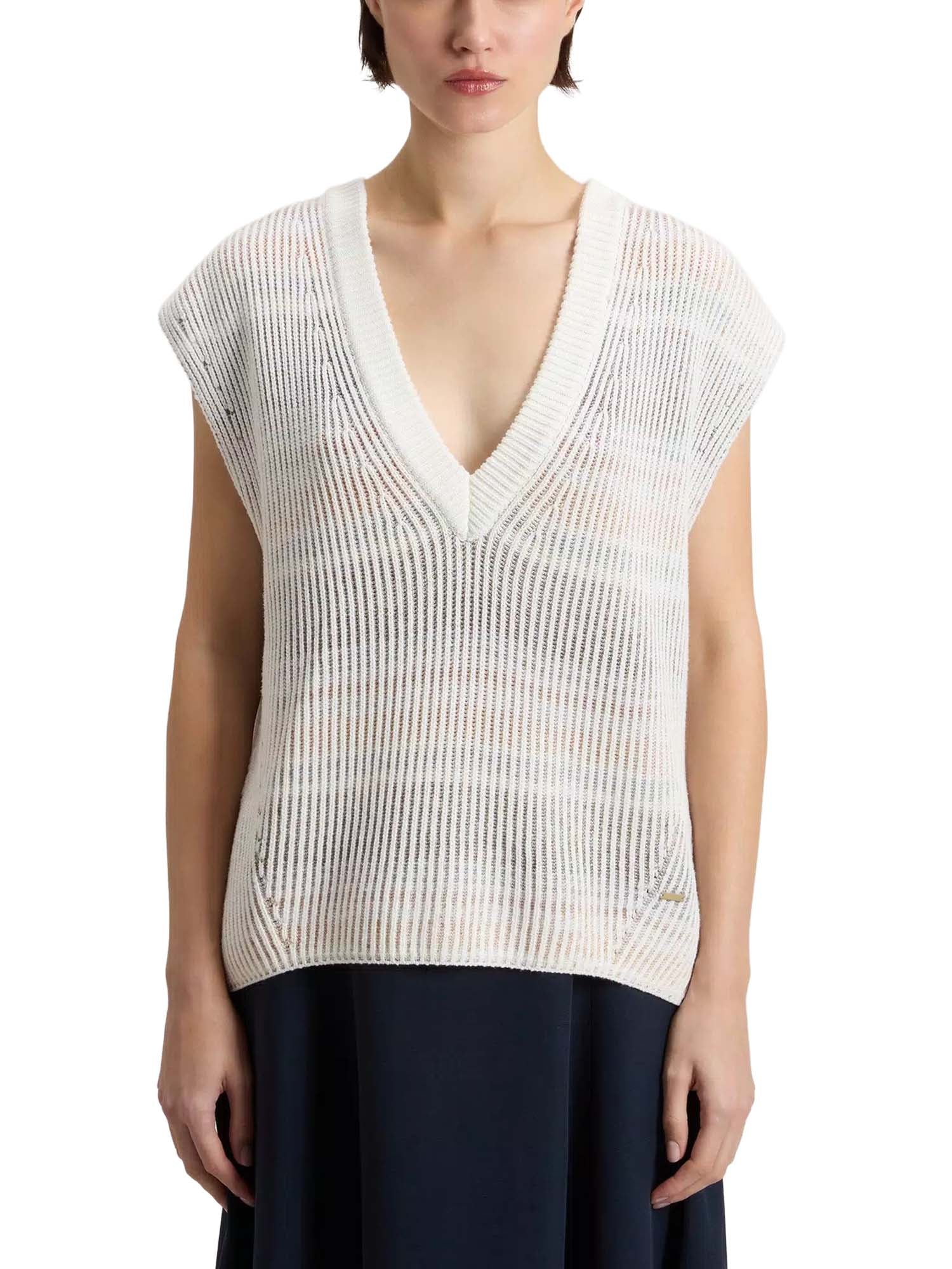 Woolrich Maglia smanicata in misto cotone con scollo a V Bianco