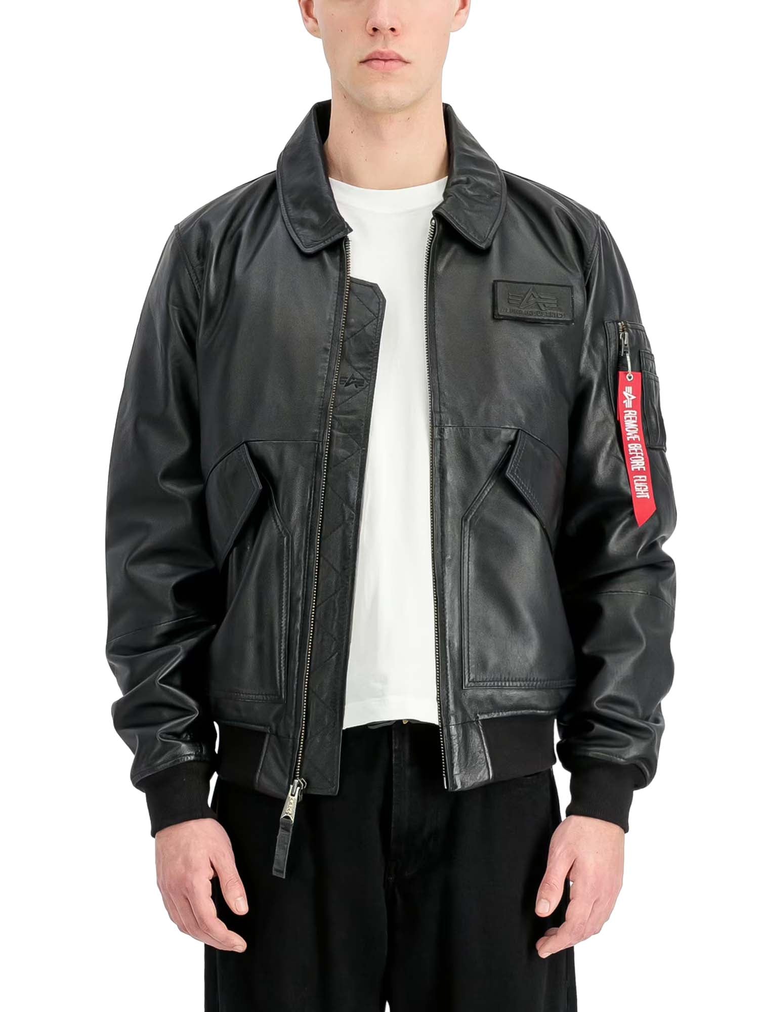 Alpha Industries Giubbotto bomber in pelle CWU-45/P Nero