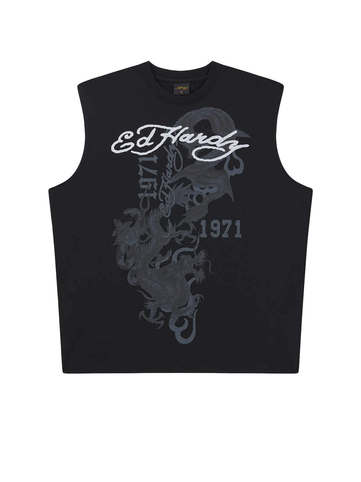 Ed Hardy Flying Dragon Graphic Sleeveless T-Shirt Nero
