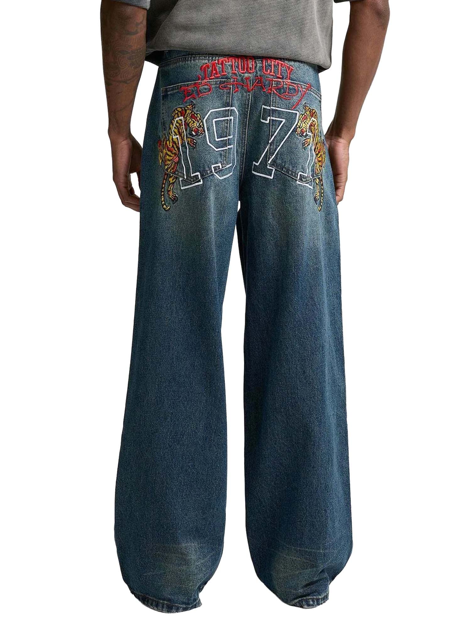 Ed Hardy Jeans Embroidered City Tiger Xxtra Blu