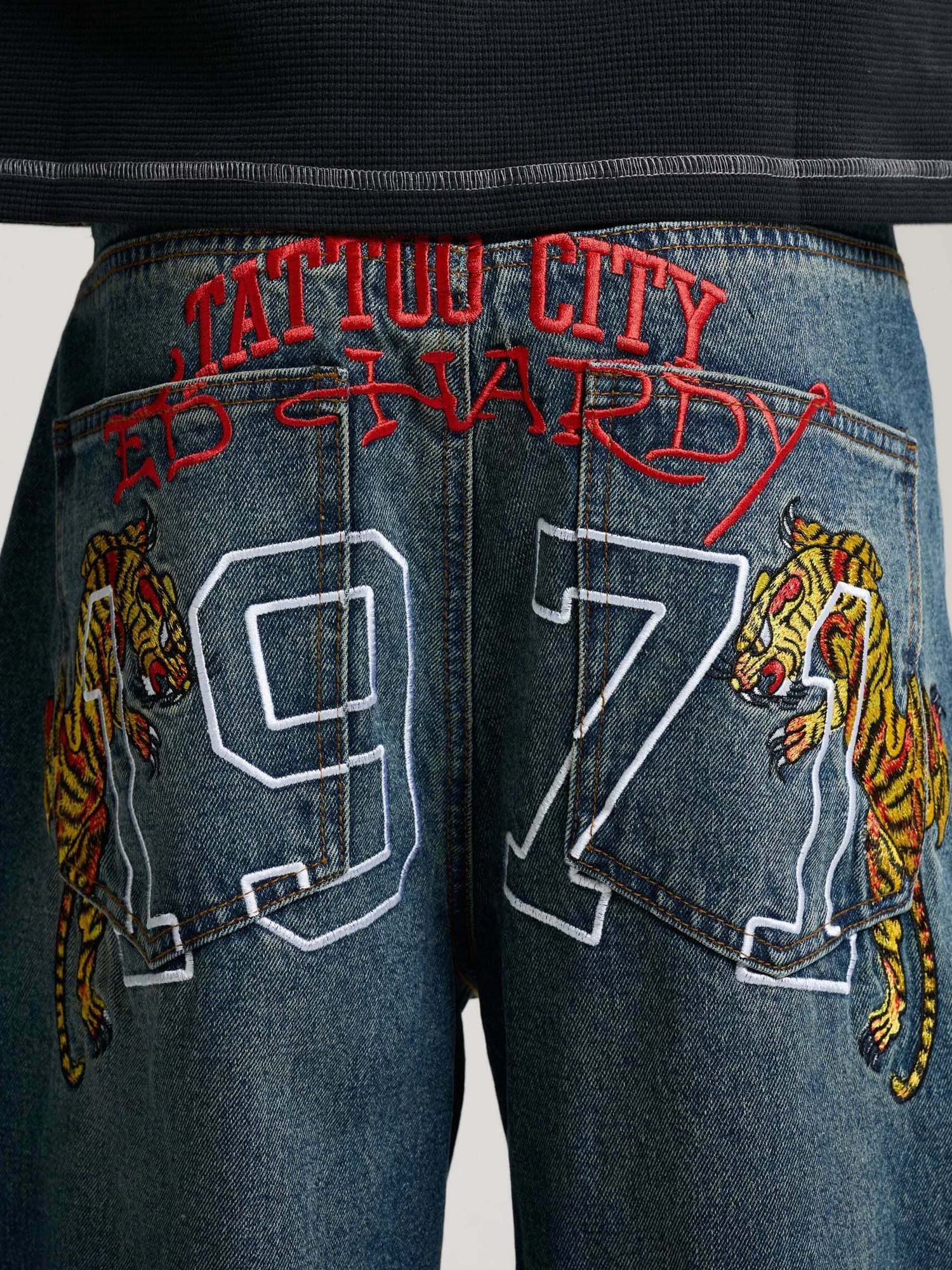 Ed Hardy Jeans Embroidered City Tiger Xxtra Blu
