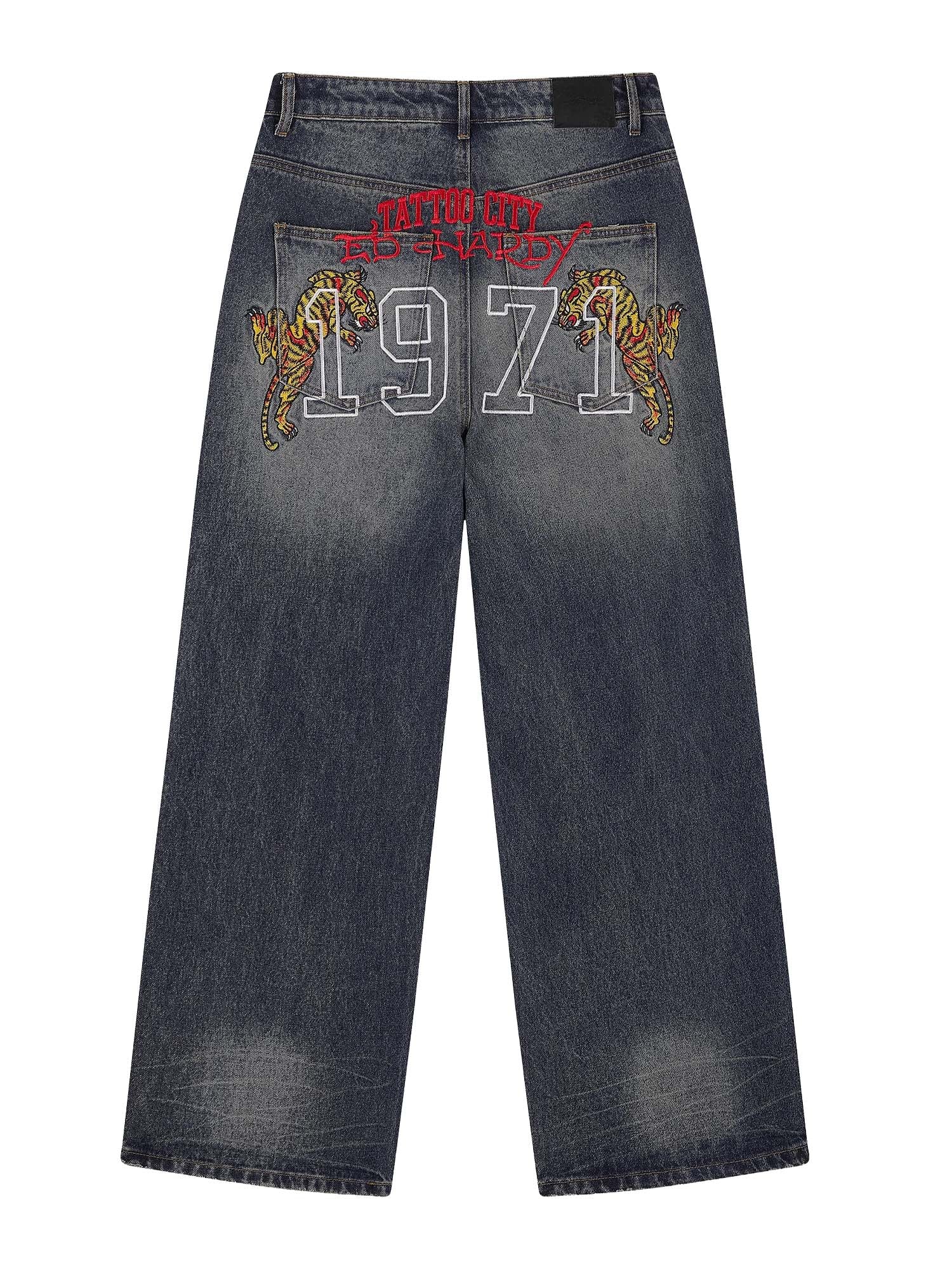 Ed Hardy Jeans Embroidered City Tiger Xxtra Nero