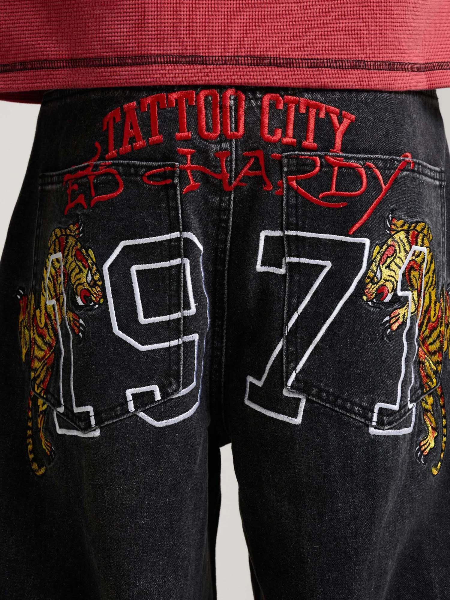 Ed Hardy Jeans Embroidered City Tiger Xxtra Nero