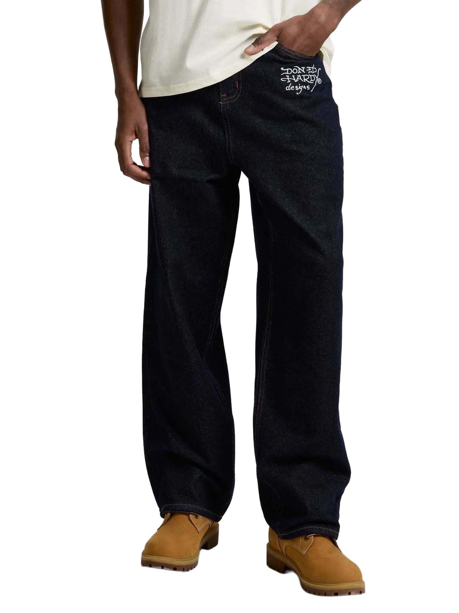 Ed Hardy Jeans Embroidered Panther Relaxed Blu