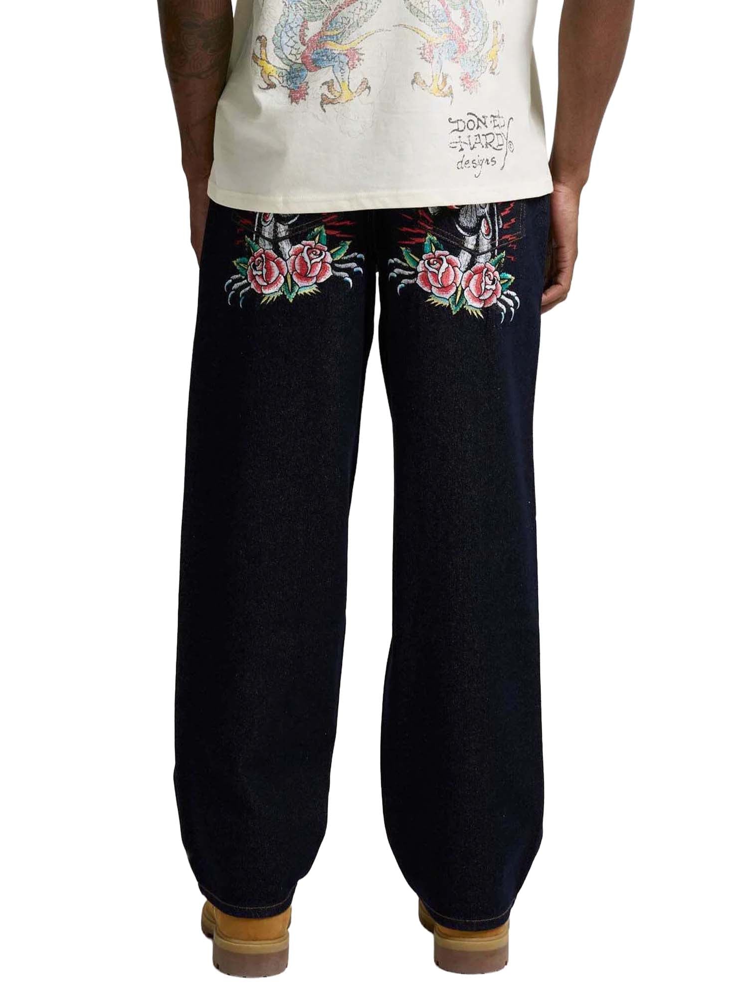 Ed Hardy Jeans Embroidered Panther Relaxed Blu