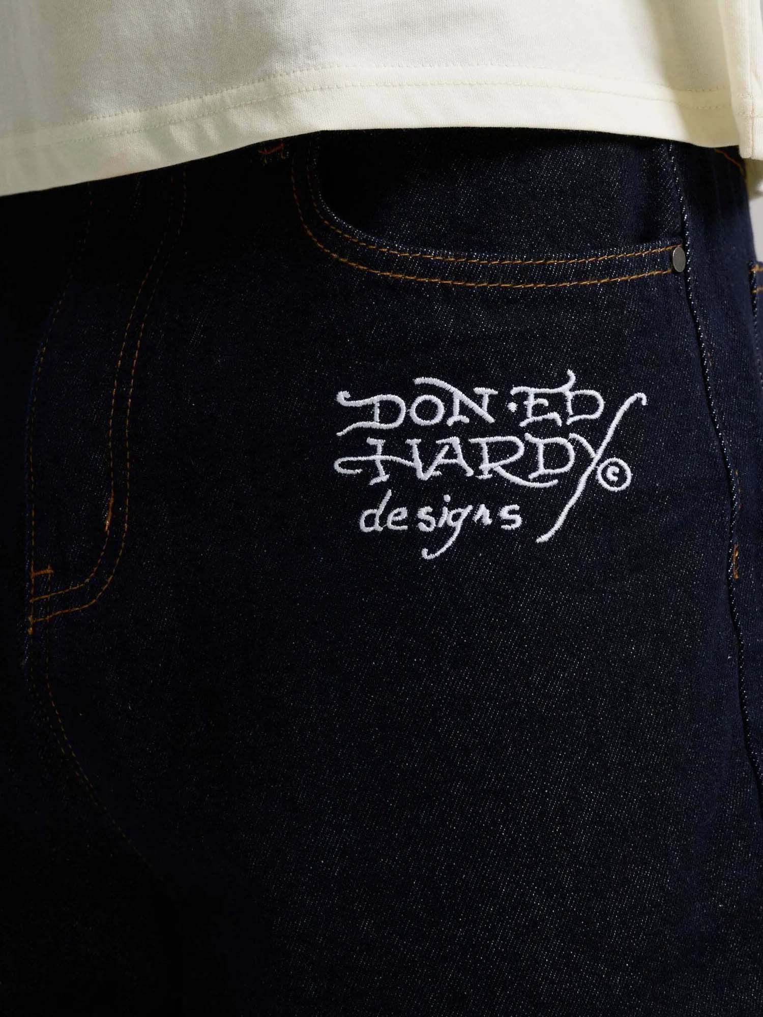Ed Hardy Jeans Embroidered Panther Relaxed Blu