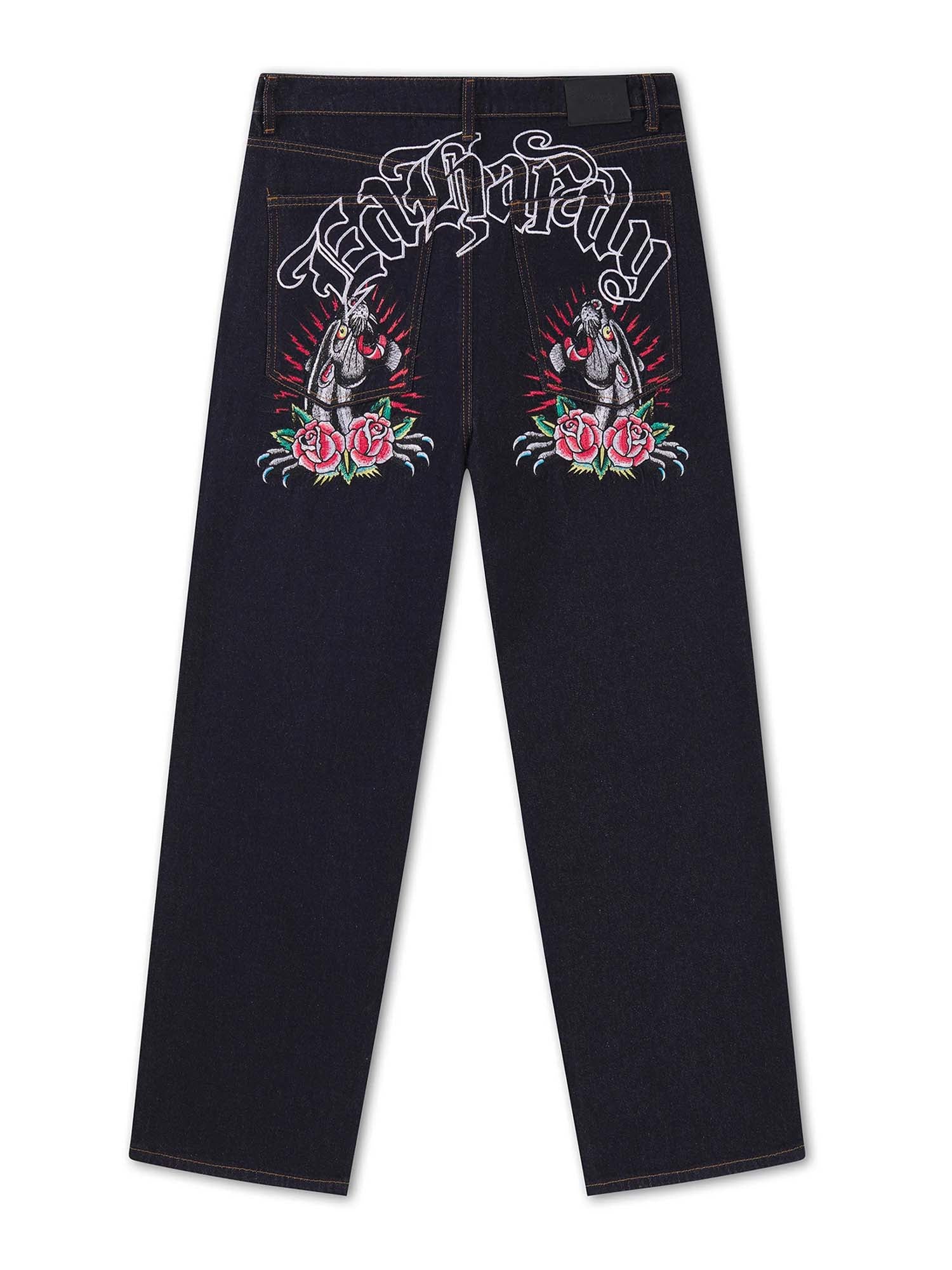 Ed Hardy Jeans Embroidered Panther Relaxed Blu