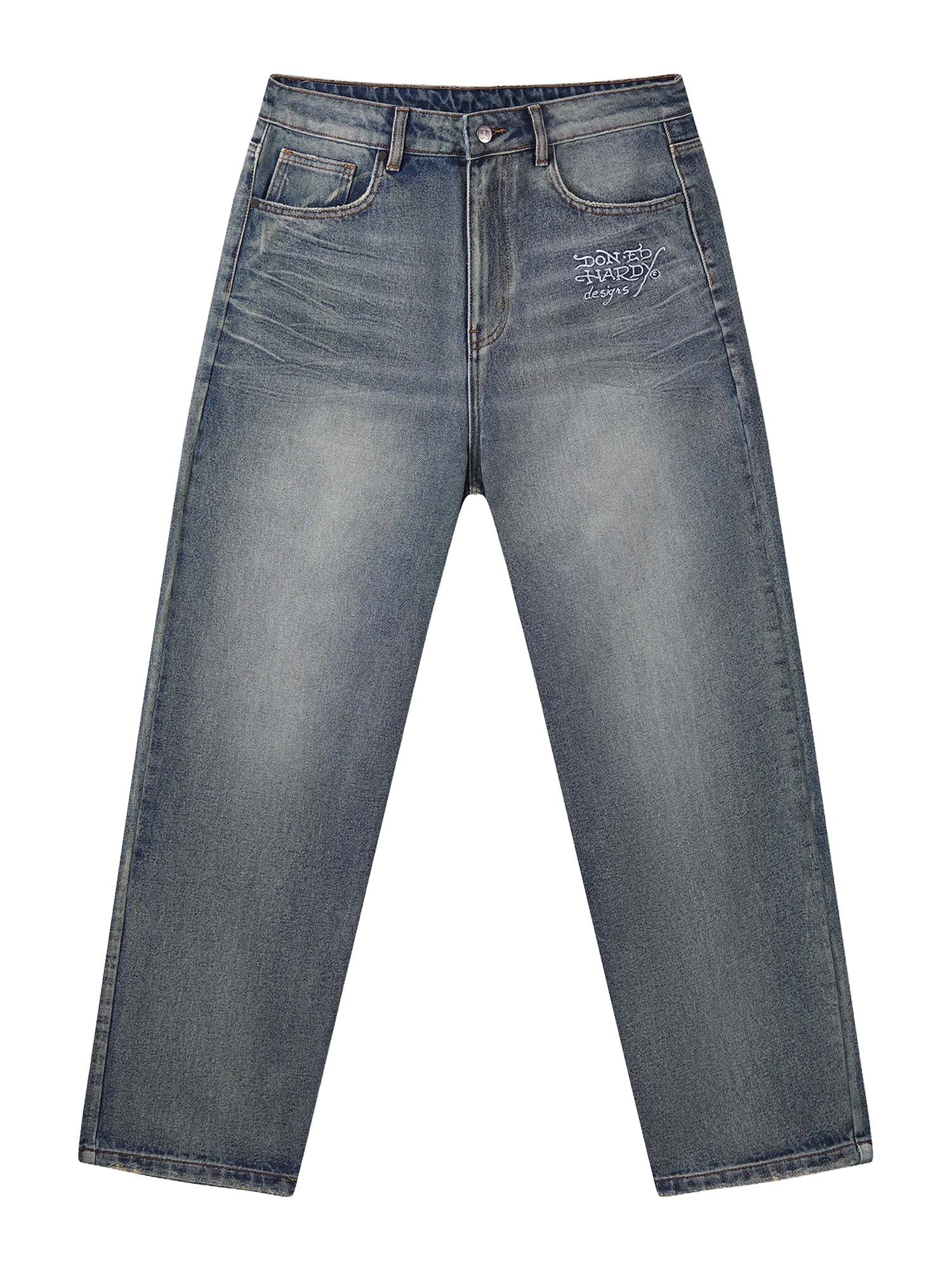 Ed Hardy Jeans Embroidered Panther Relaxed Blu