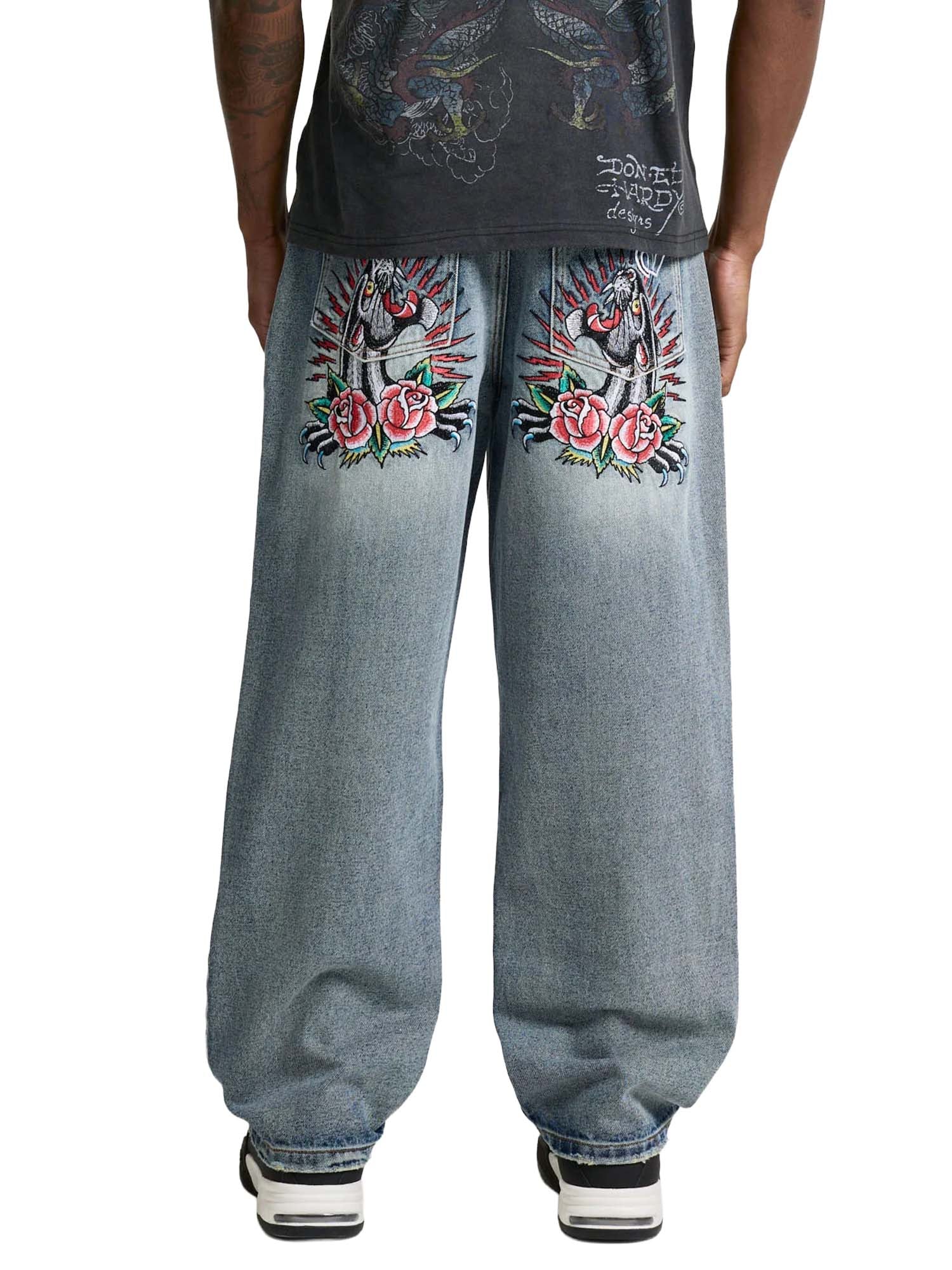 Ed Hardy Jeans Embroidered Panther Relaxed Blu