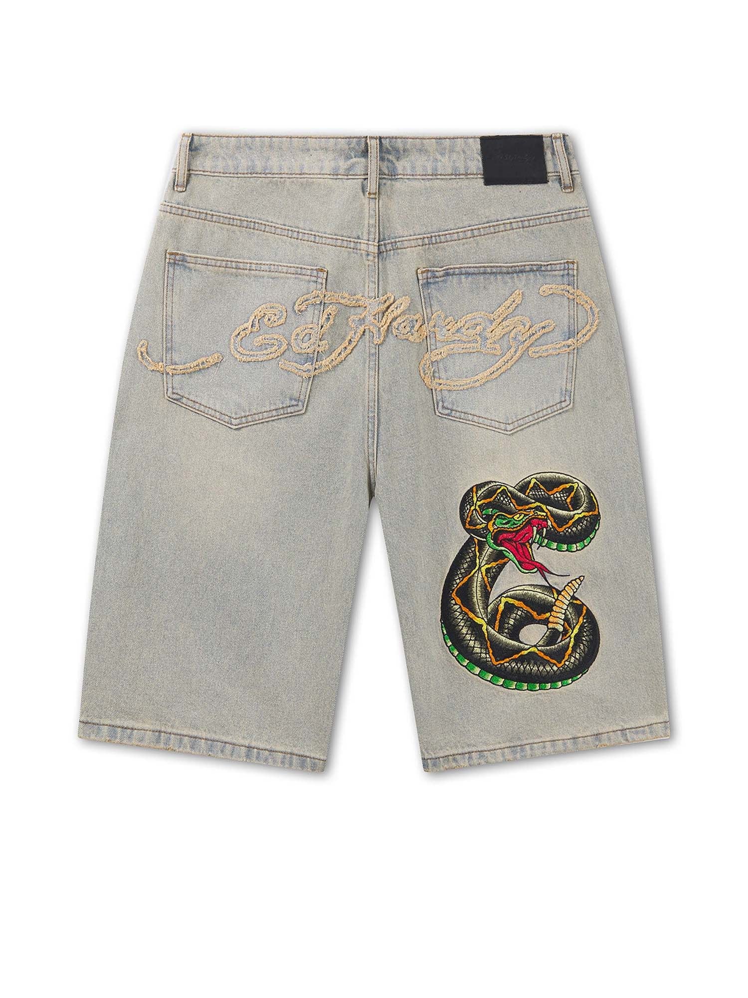 Ed Hardy Jort Desert Snake Relaxed Denim Beige