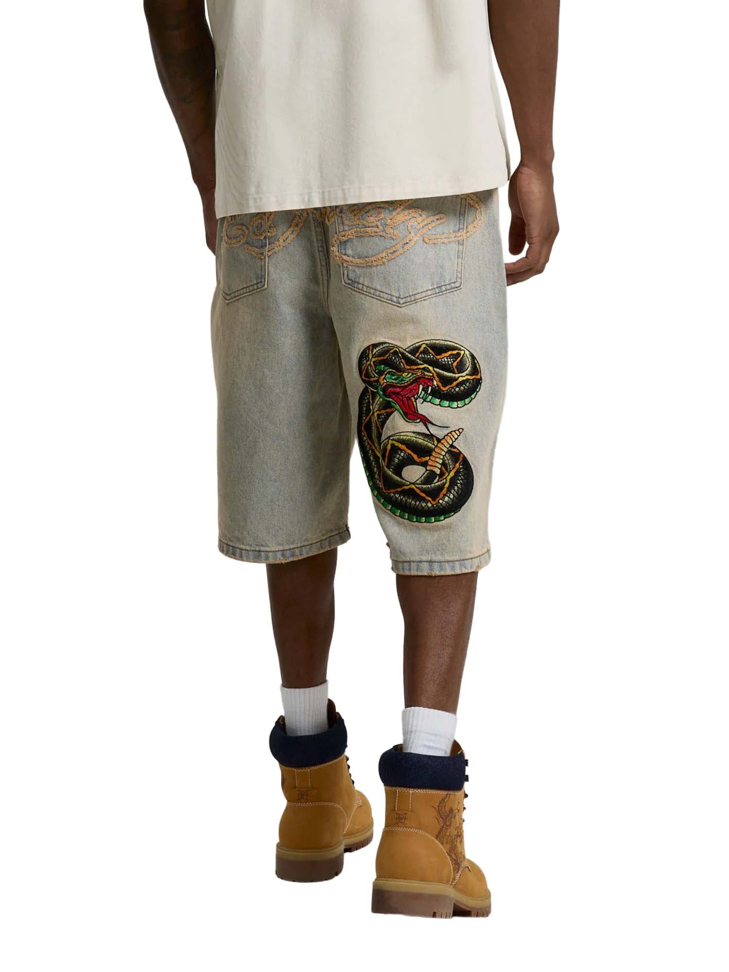 Ed Hardy Jort Desert Snake Relaxed Denim Beige