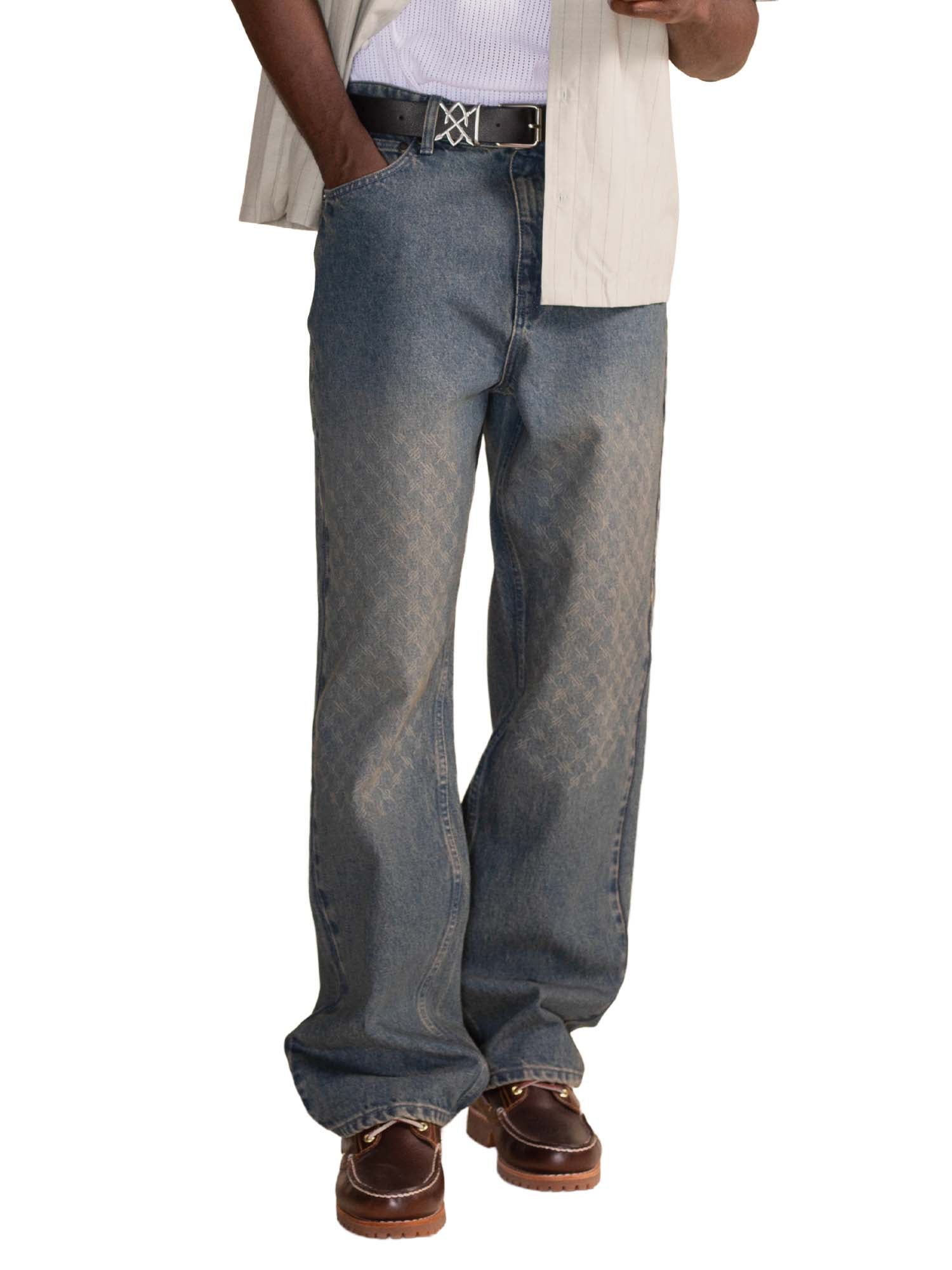 Daily Paper Jeans Bleached Denim Blue Faded Monogram Amba Blu