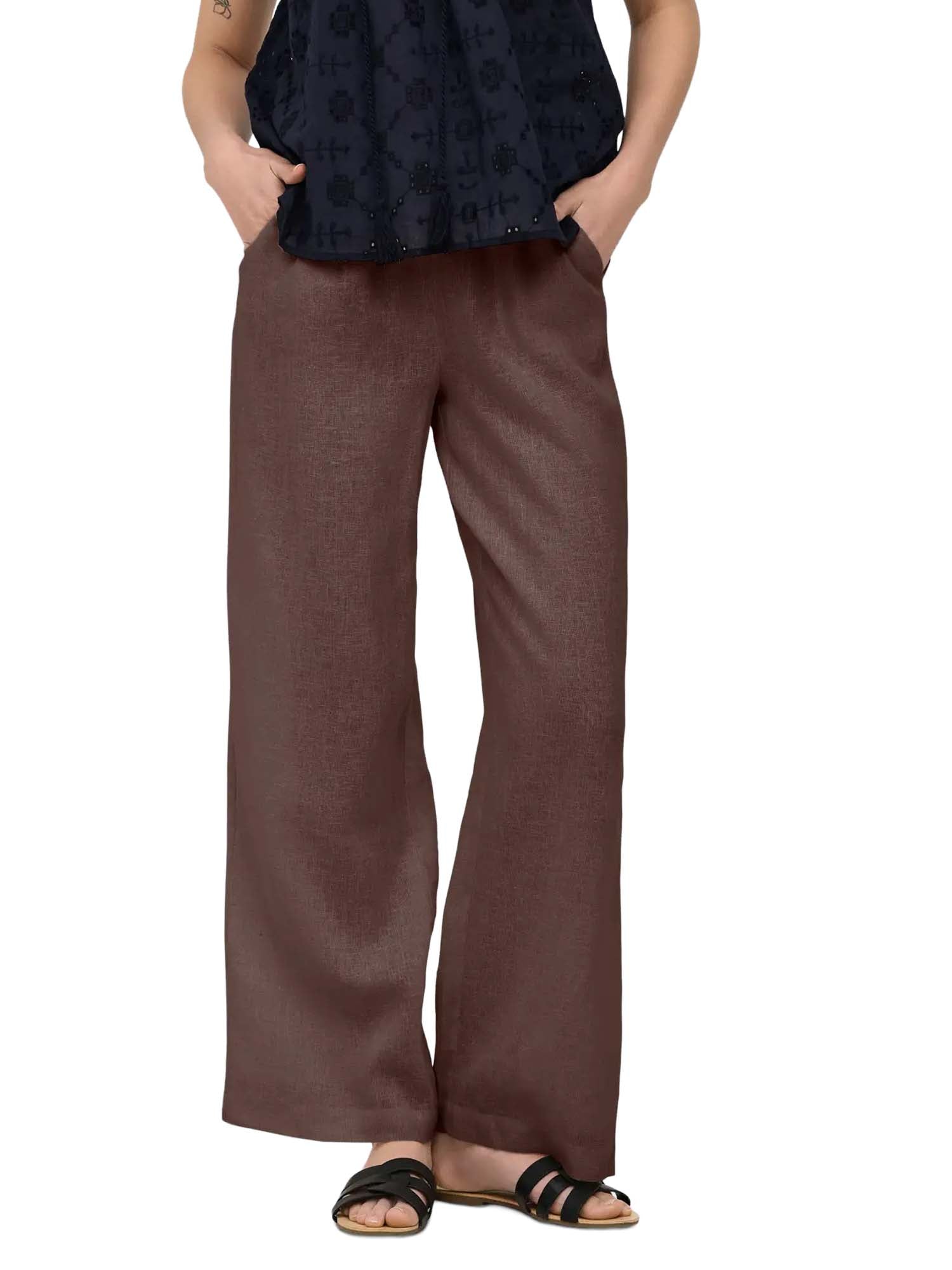 Only Pantaloni Onlbruxelles Straight Fit Lino Marrone