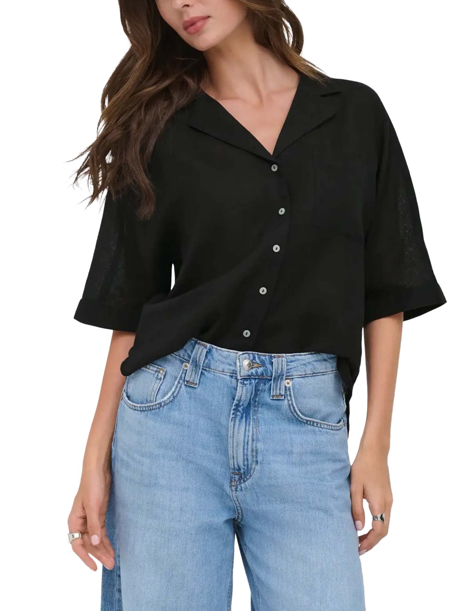 Only Camicia Onlbruxelles Lino Nero