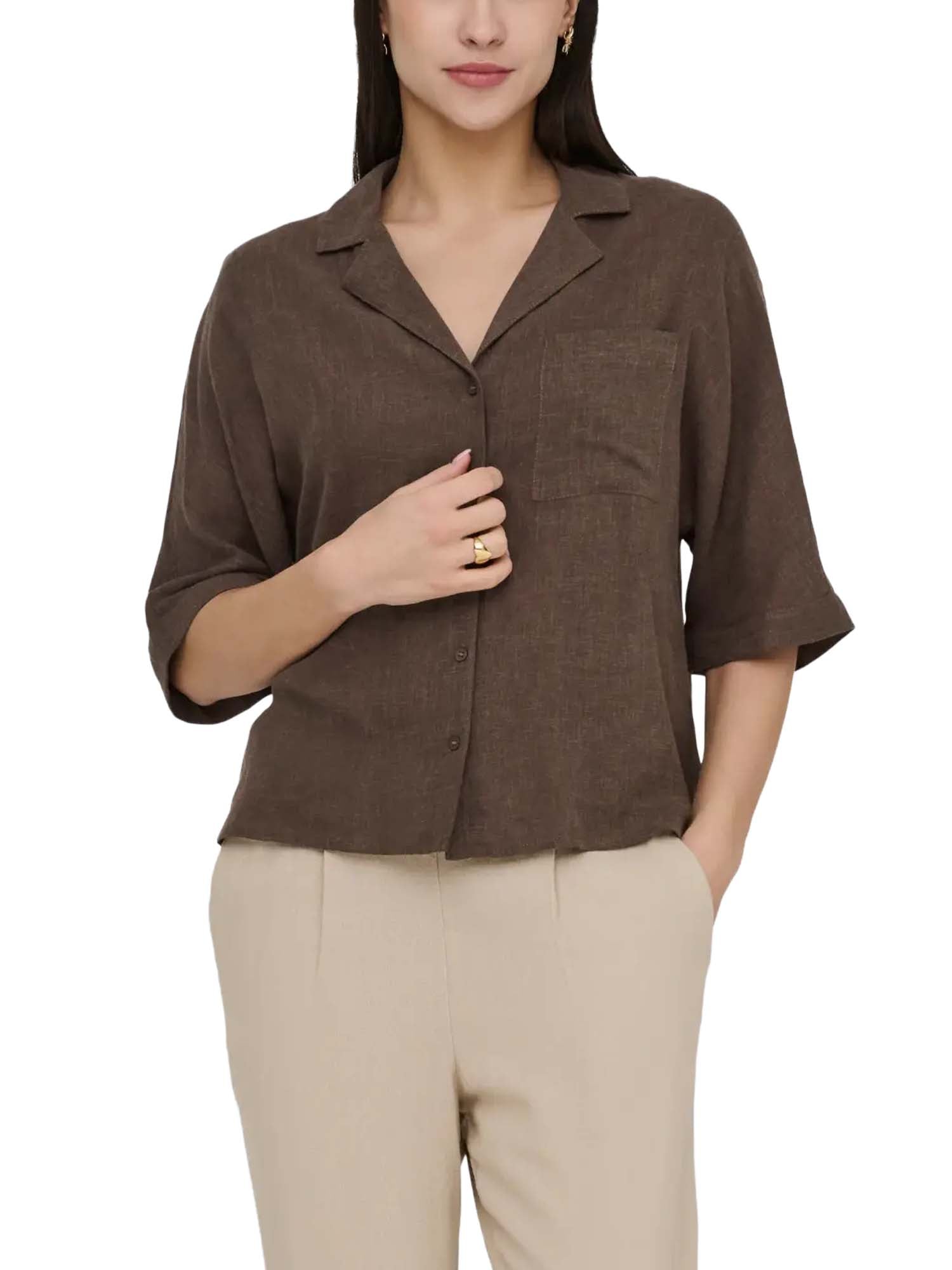 Only Camicia Onlbruxelles Lino Marrone