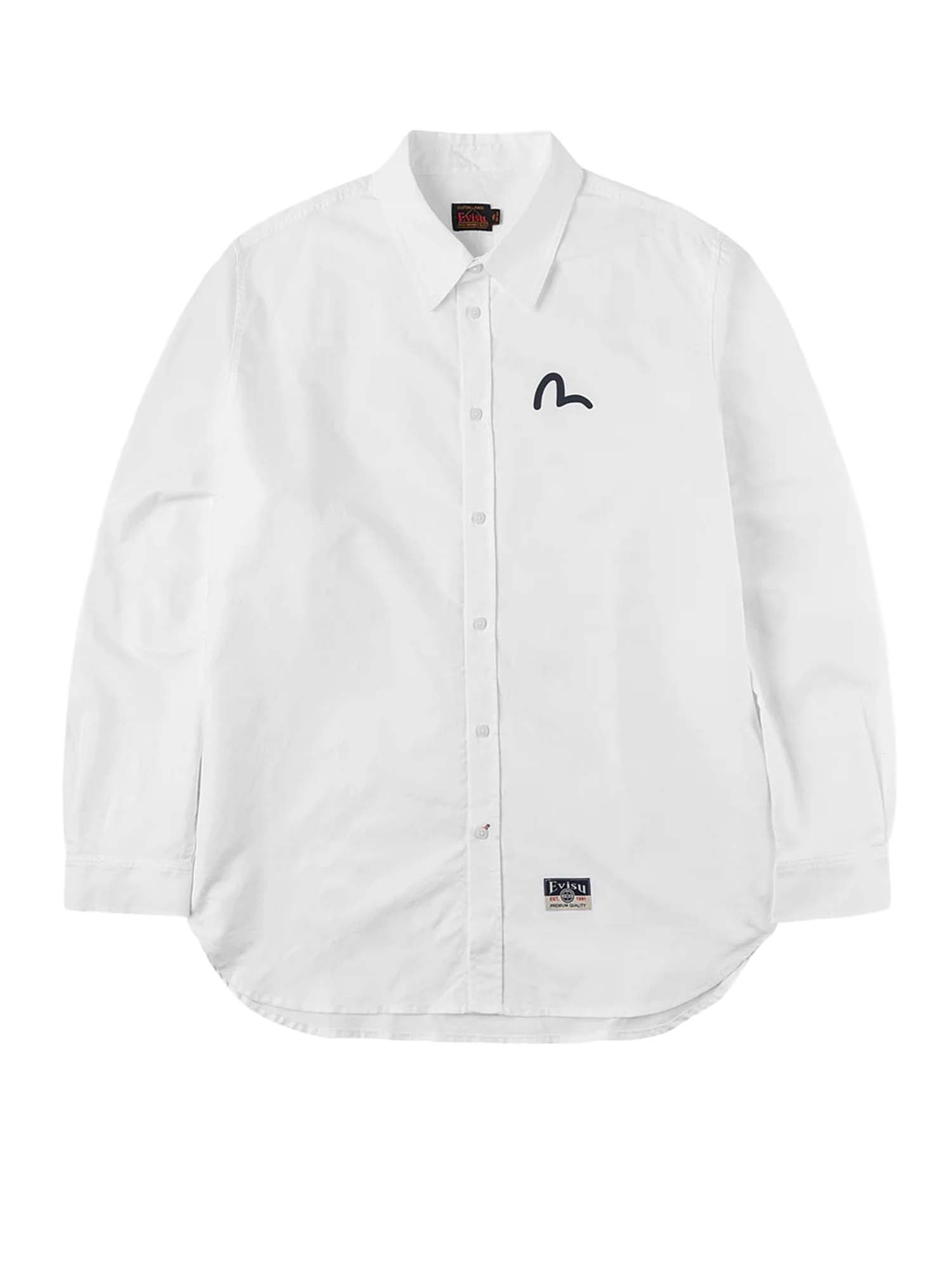 Evisu Seagull Print Oxford Shirt Bianco