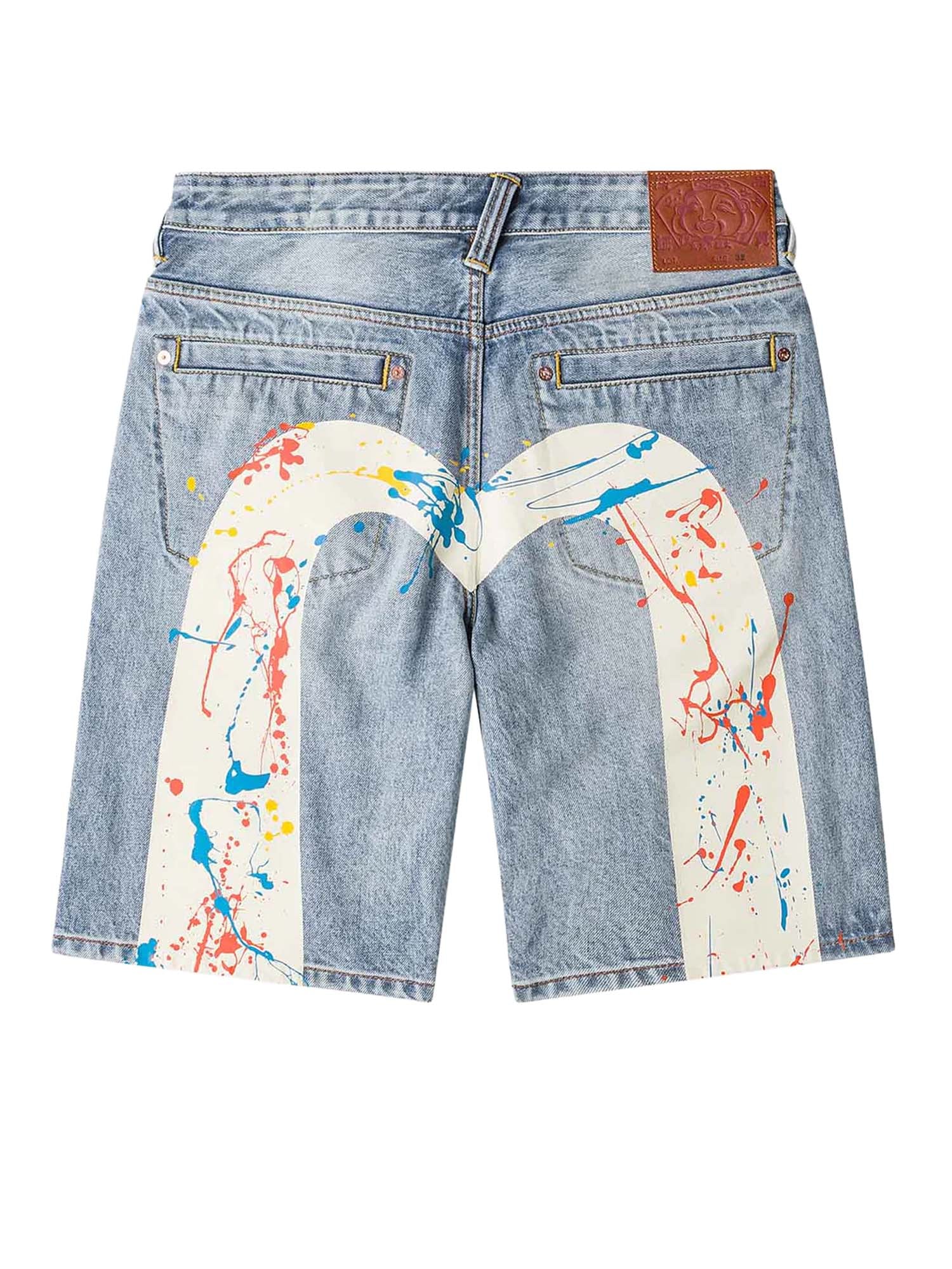 Evisu Daicock Spray Dye Denim Shorts Azzurro
