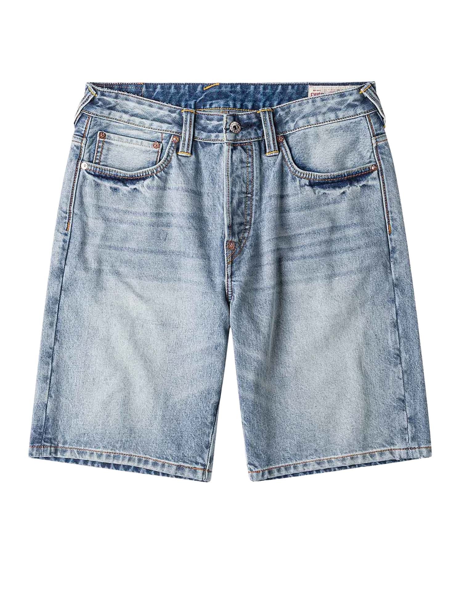 Evisu Daicock Spray Dye Denim Shorts Azzurro