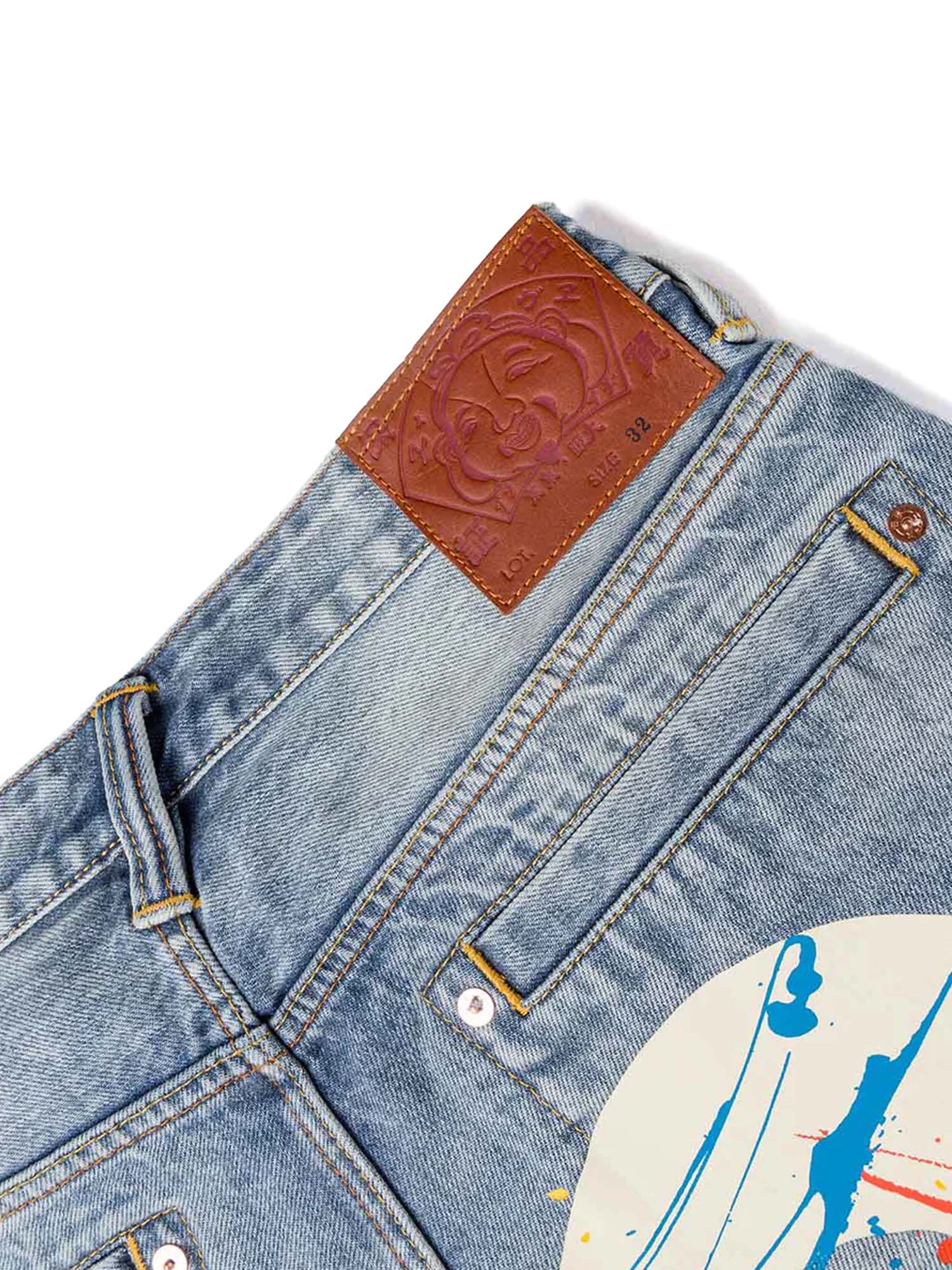 Evisu Daicock Spray Dye Denim Shorts Azzurro
