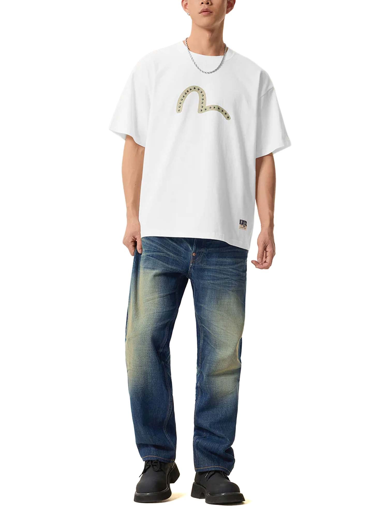 Evisu Seagull Printed Metal Studs T-shirt Bianco