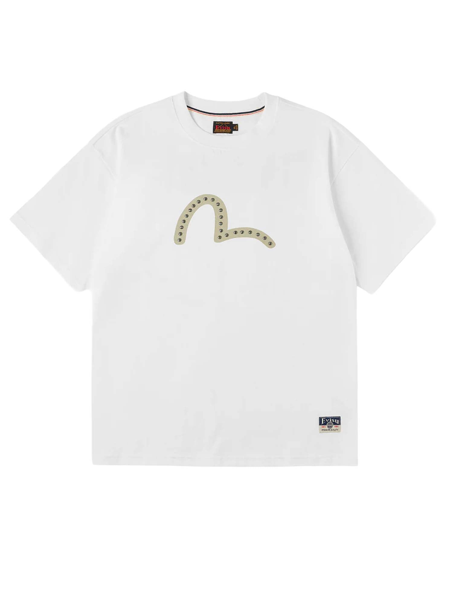 Evisu Seagull Printed Metal Studs T-shirt Bianco