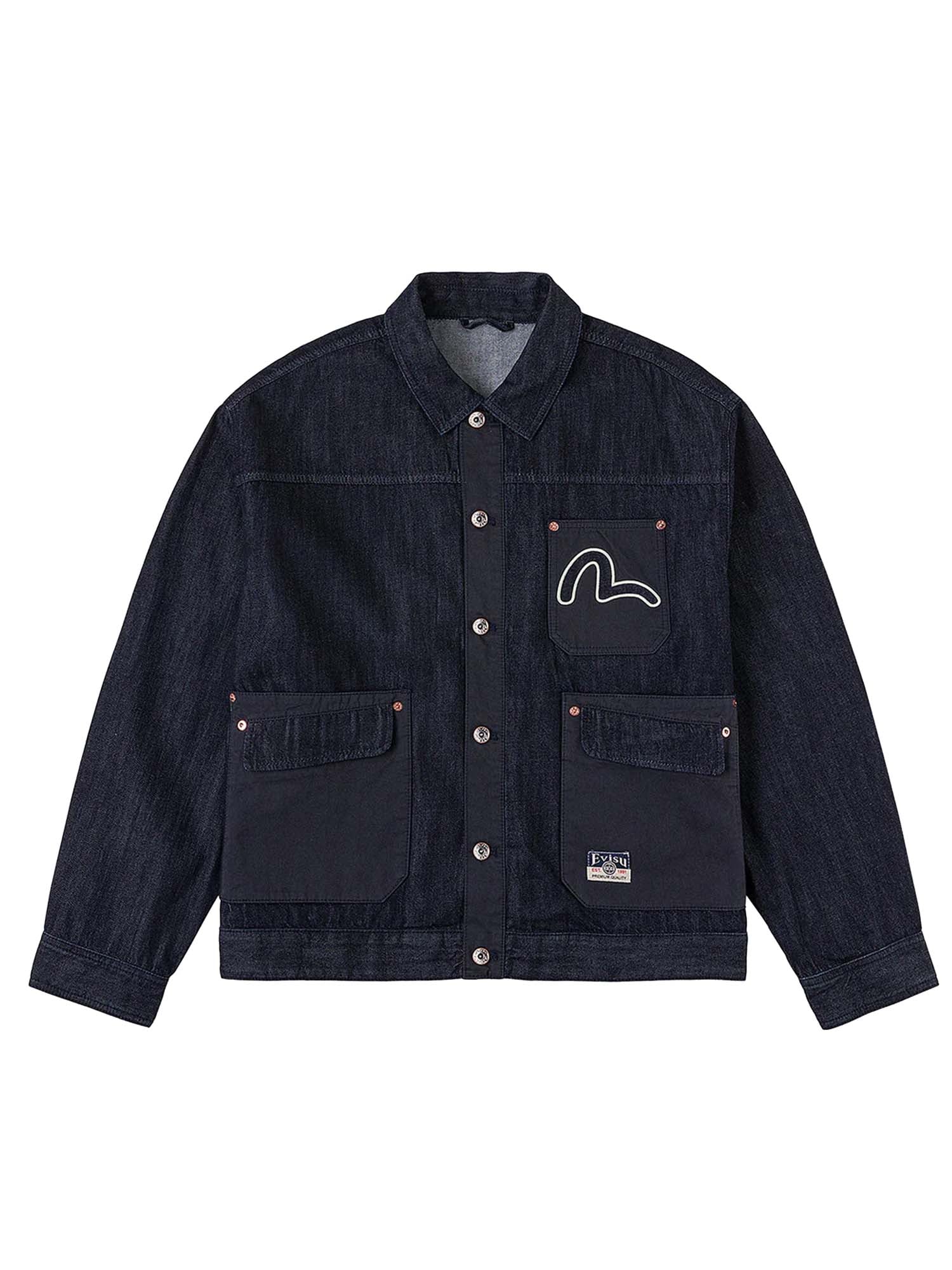 Evisu Fabric Blocking Denim Jacket Blu
