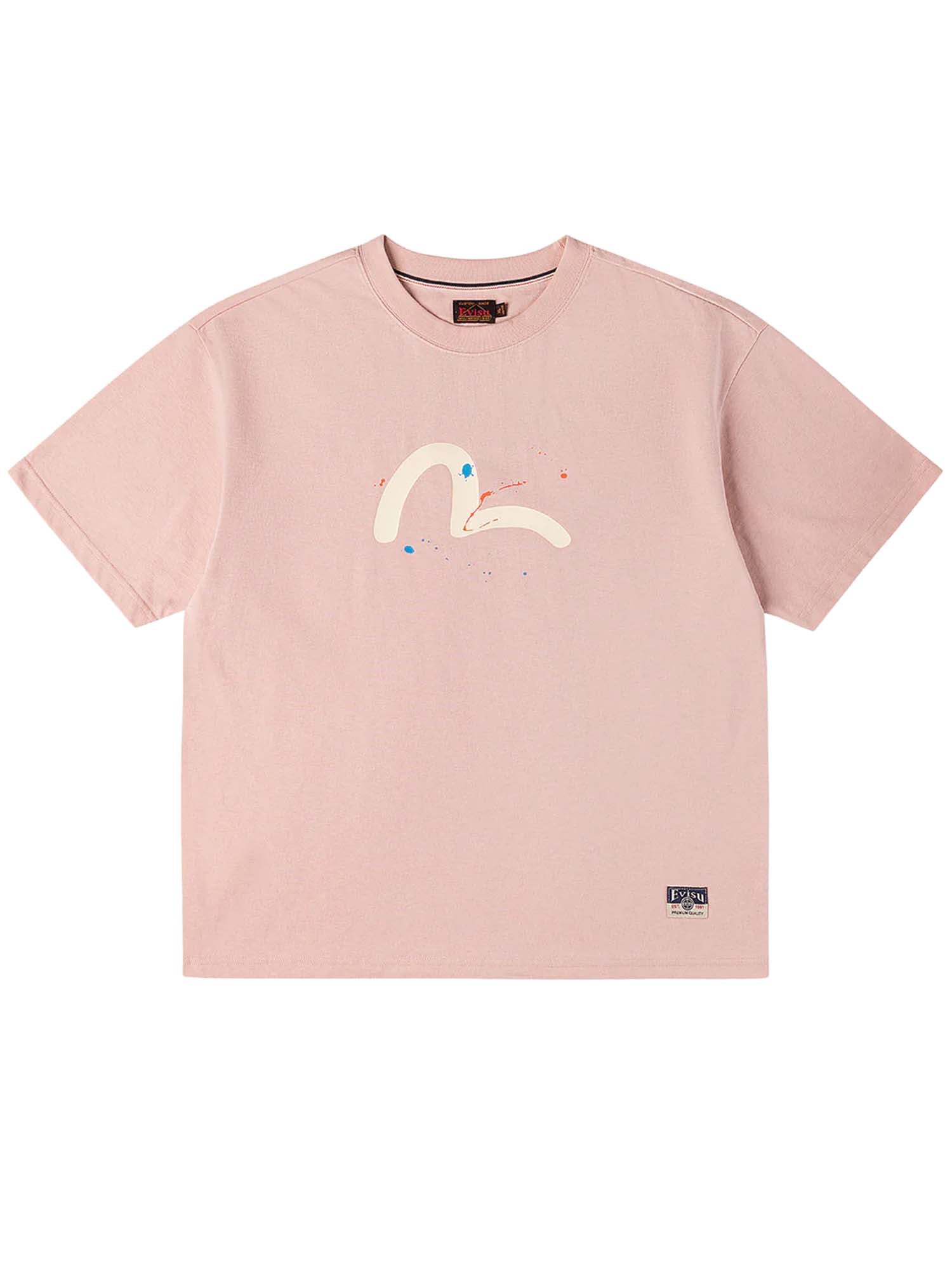 Evisu Seagull Daicock Print Splash T-shirt Rosa