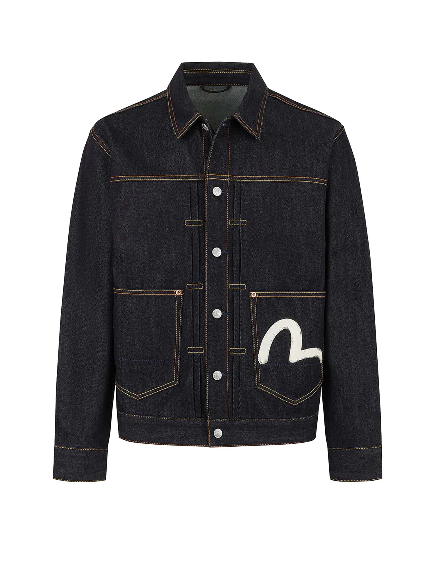 Evisu Ecru Seagull Print Relax Fit Denim Jacket Blu