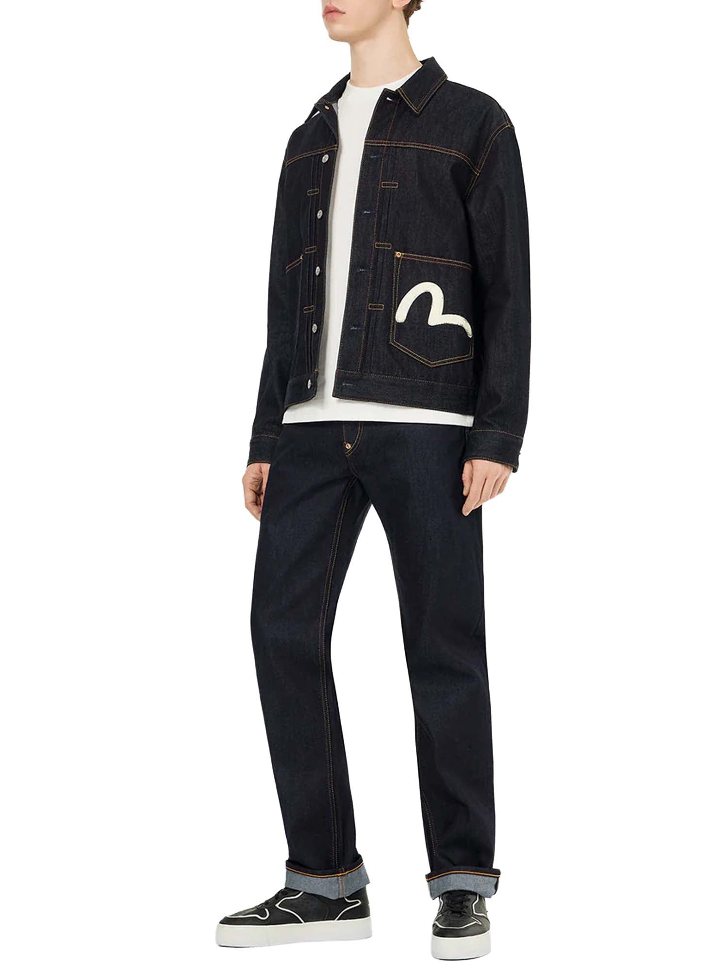 Evisu Ecru Seagull Print Relax Fit Denim Jacket Blu