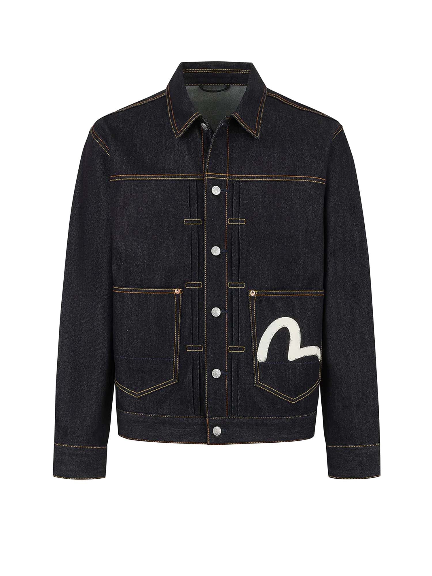 Evisu Ecru Seagull Print Relax Fit Denim Jacket Blu