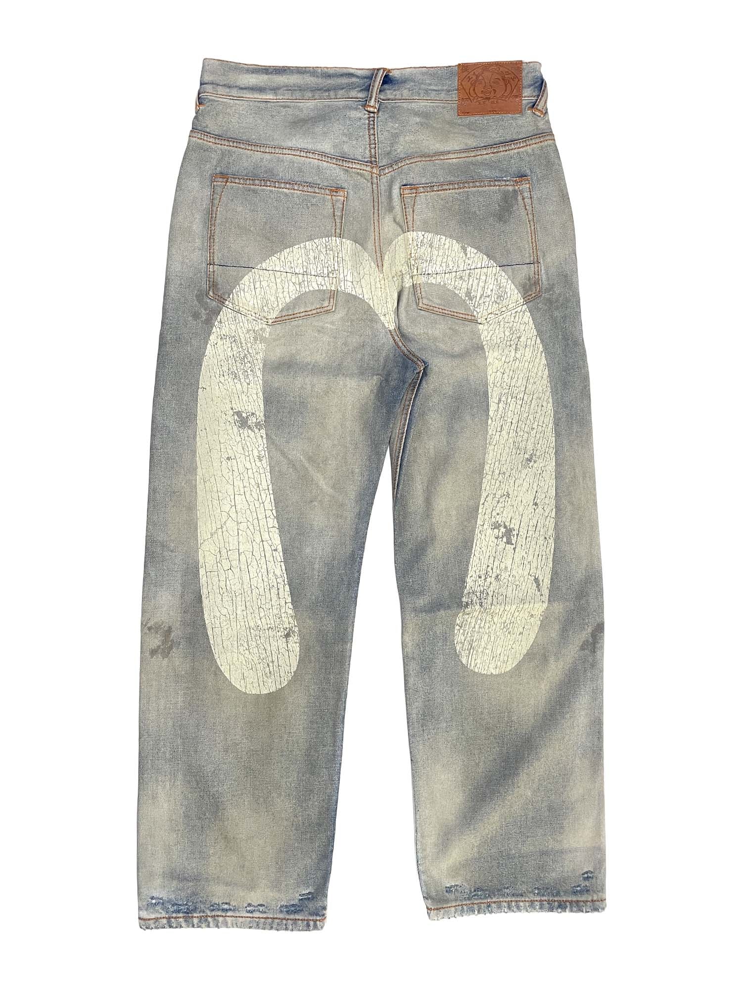Evisu Jeans Bleached Distressed 5 Pocket Azzurro