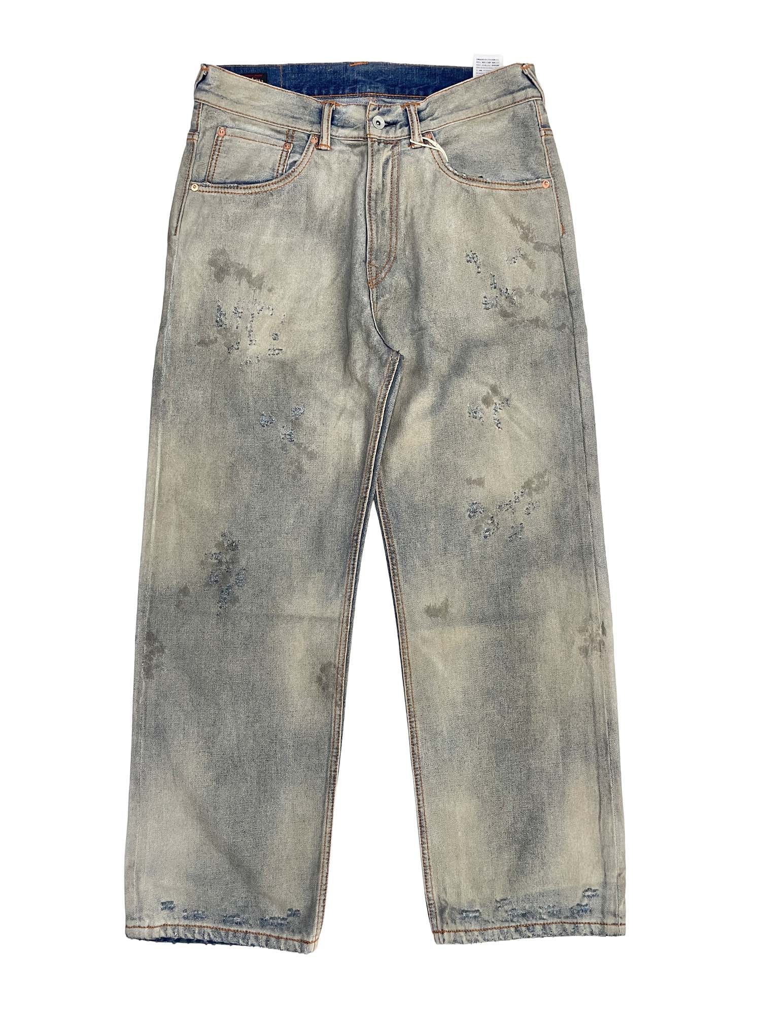 Evisu Jeans Bleached Distressed 5 Pocket Azzurro