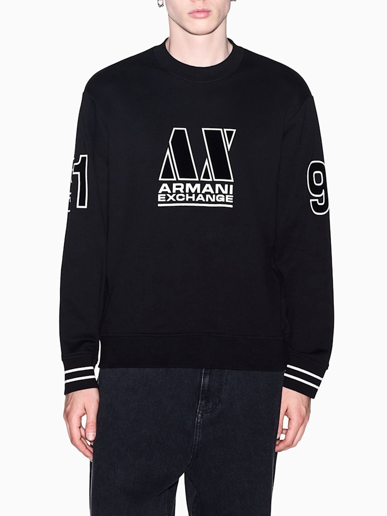 Armani Exchange Felpa vestibilità regular in tessuto french terry di cotone Nero